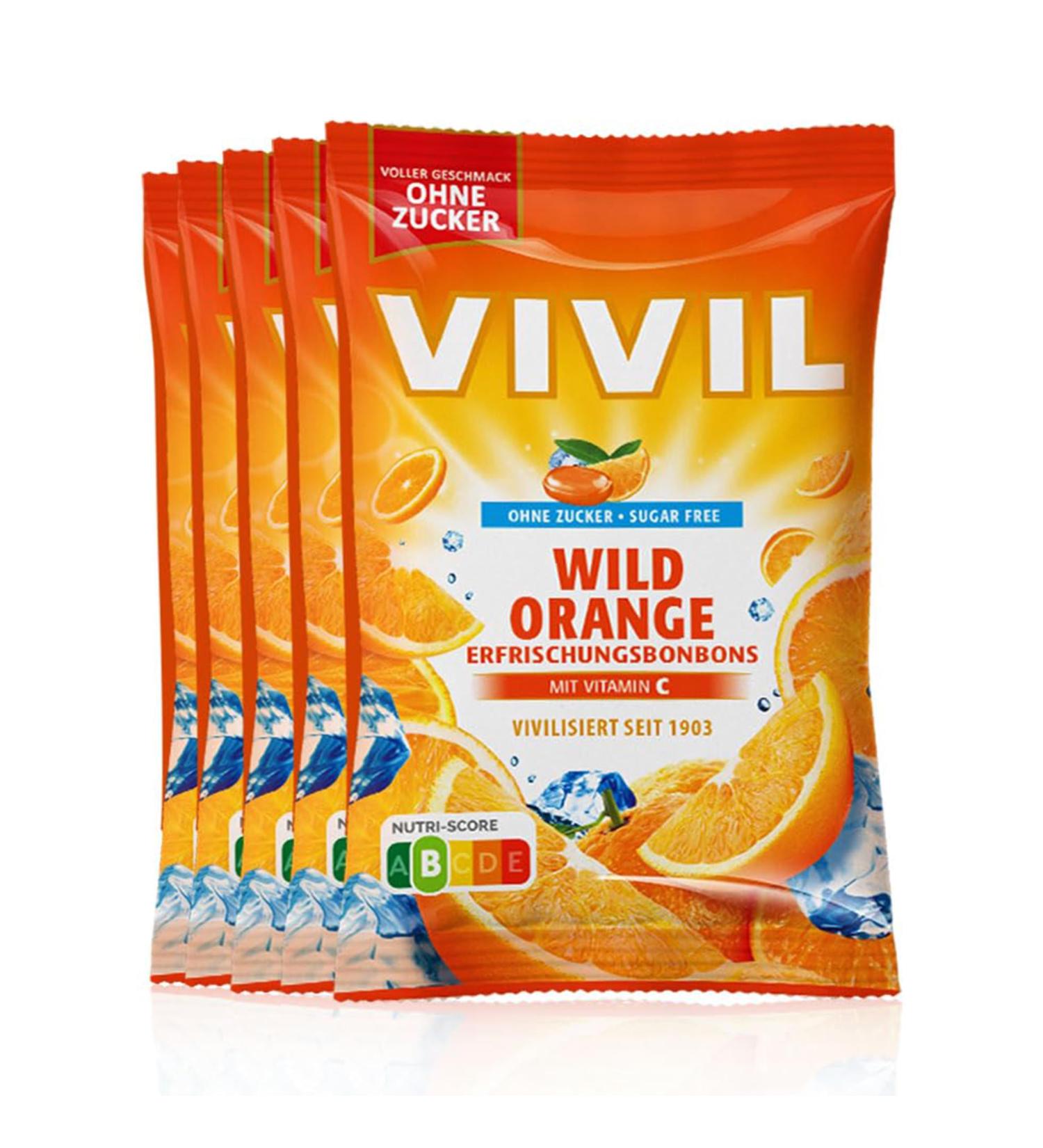 VIVIL Wild Orange Candies - Sugar-Free Vegan with Vitamin C | 5 Bags of Refreshing Orange Flavor - 600g Total - Buy Online on GoSupps.com