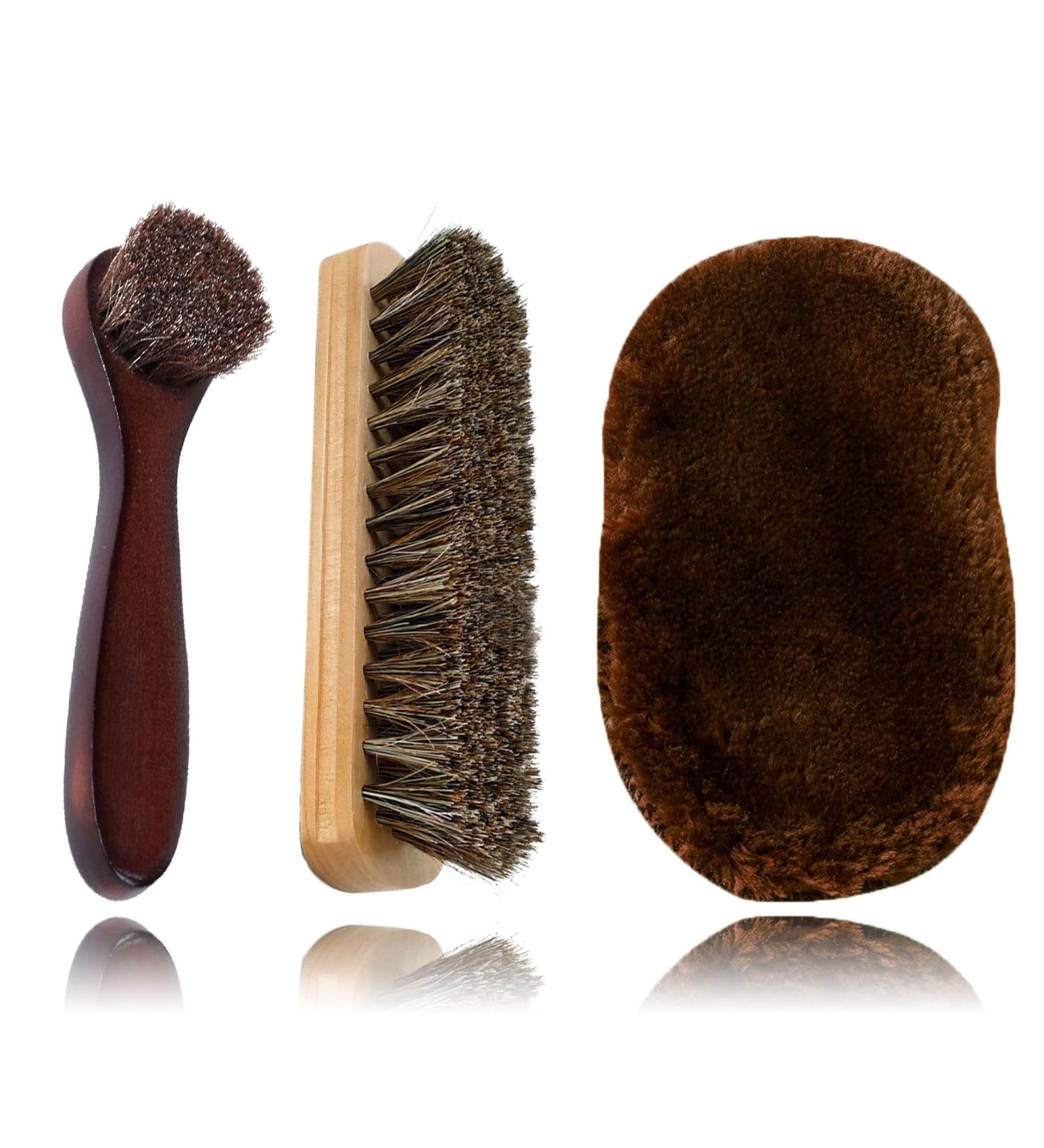 Lamondre Premium Horsehair Brushes Shoe Polish Set - High Shine Buffing Brushes with Natural Bristles | Includes Plush Polishing Glove for Garments, Boots, Car Seats, Bags, Sofas - Buy Online on GoSupps.com