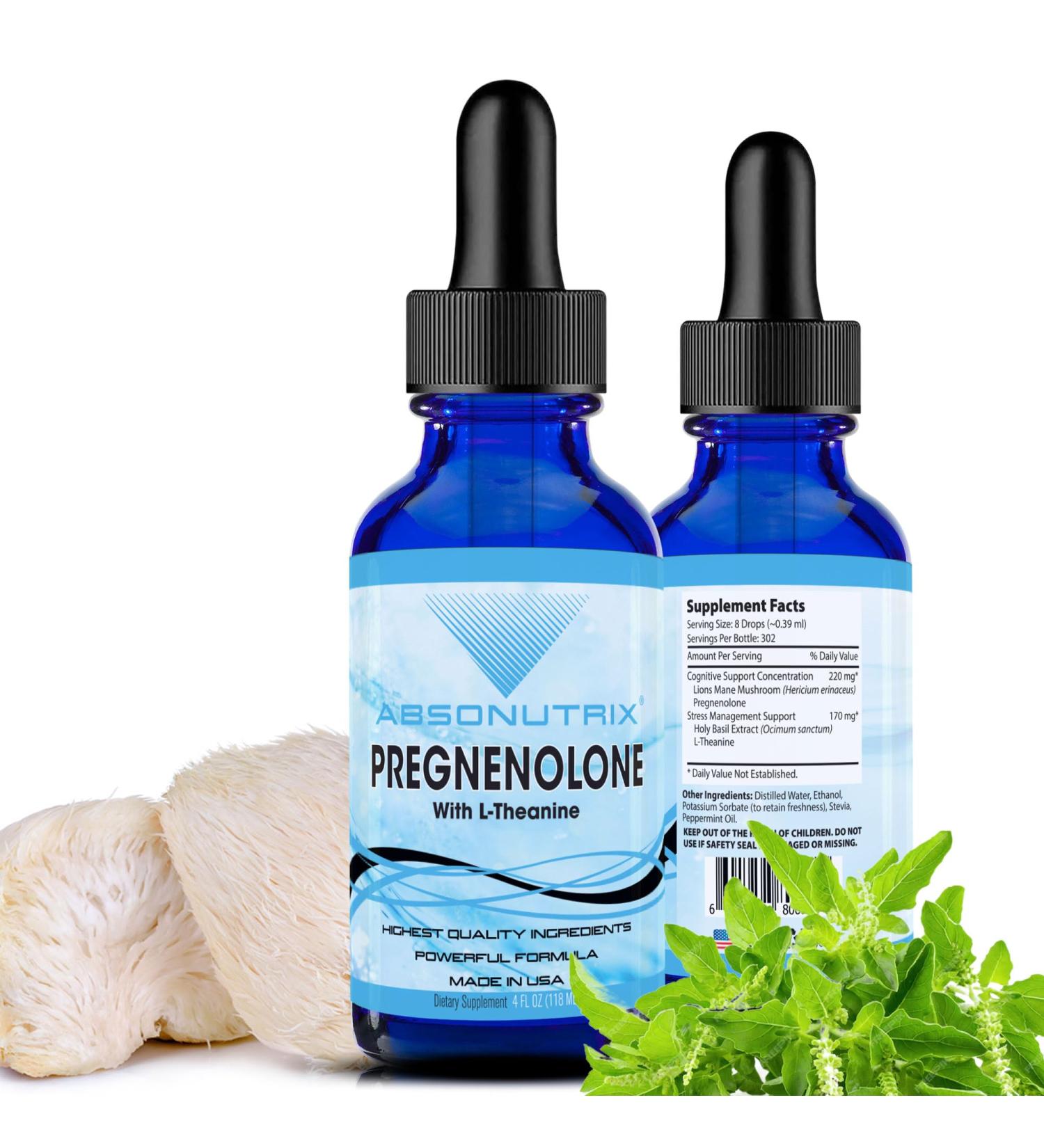 Buy Absonutrix Pregnenolone with L-Theanine 390 mg Advanced Formula Liquid 302 Servings Non-GMO Made in USA Quick Absorption GMP Certified - Buy Online on GoSupps.com