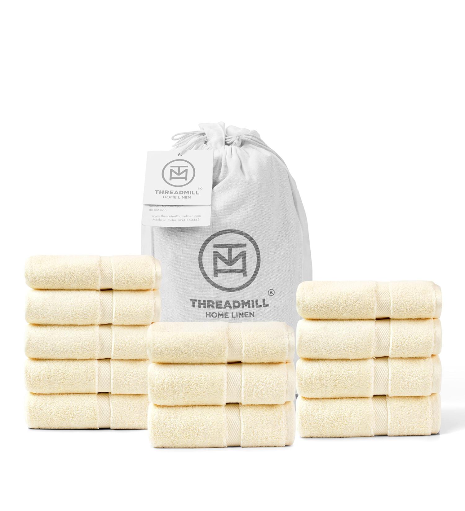 Threadmill 100% Cotton Fingertip Towels Pack of 12 - Ivory Luxury 600 GSM - Ultra Soft & Absorbent Washcloths - Premium Lint Free 12 Piece Washcloth Set - Buy Online on GoSupps.com