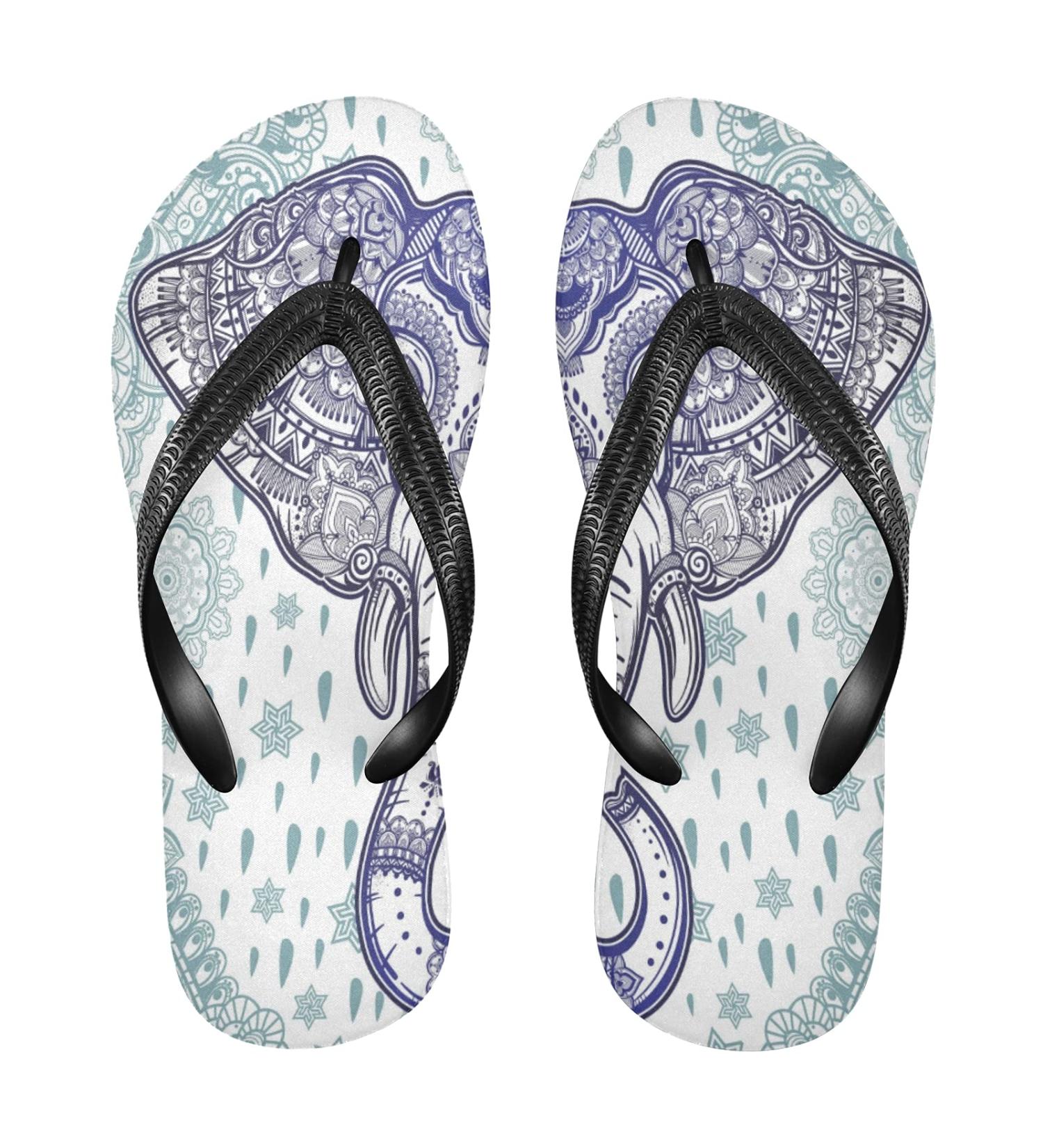 Mnsruu Bohemian Elephant Paisley Mandala Flip Flops | Stylish Sandals for Men & Women | Perfect for Hotel Spa Travel & Home - Buy Online on GoSupps.com