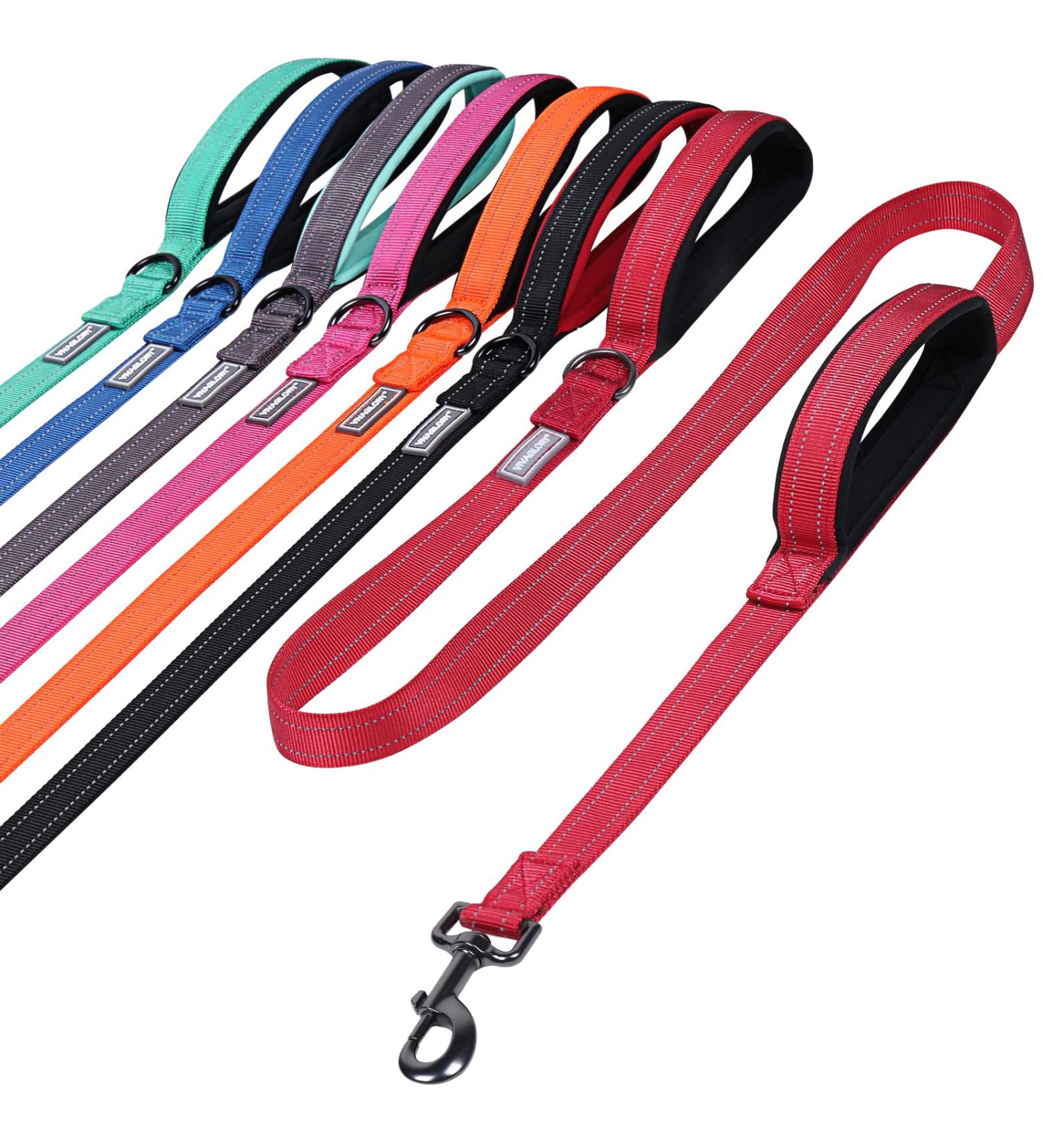 Vivaglory Traffic Handle Dog Leash - 1.5m Strong Reflective Leash with 2 Padded Handles & Metal Hook for Training - Red - Buy Online on GoSupps.com