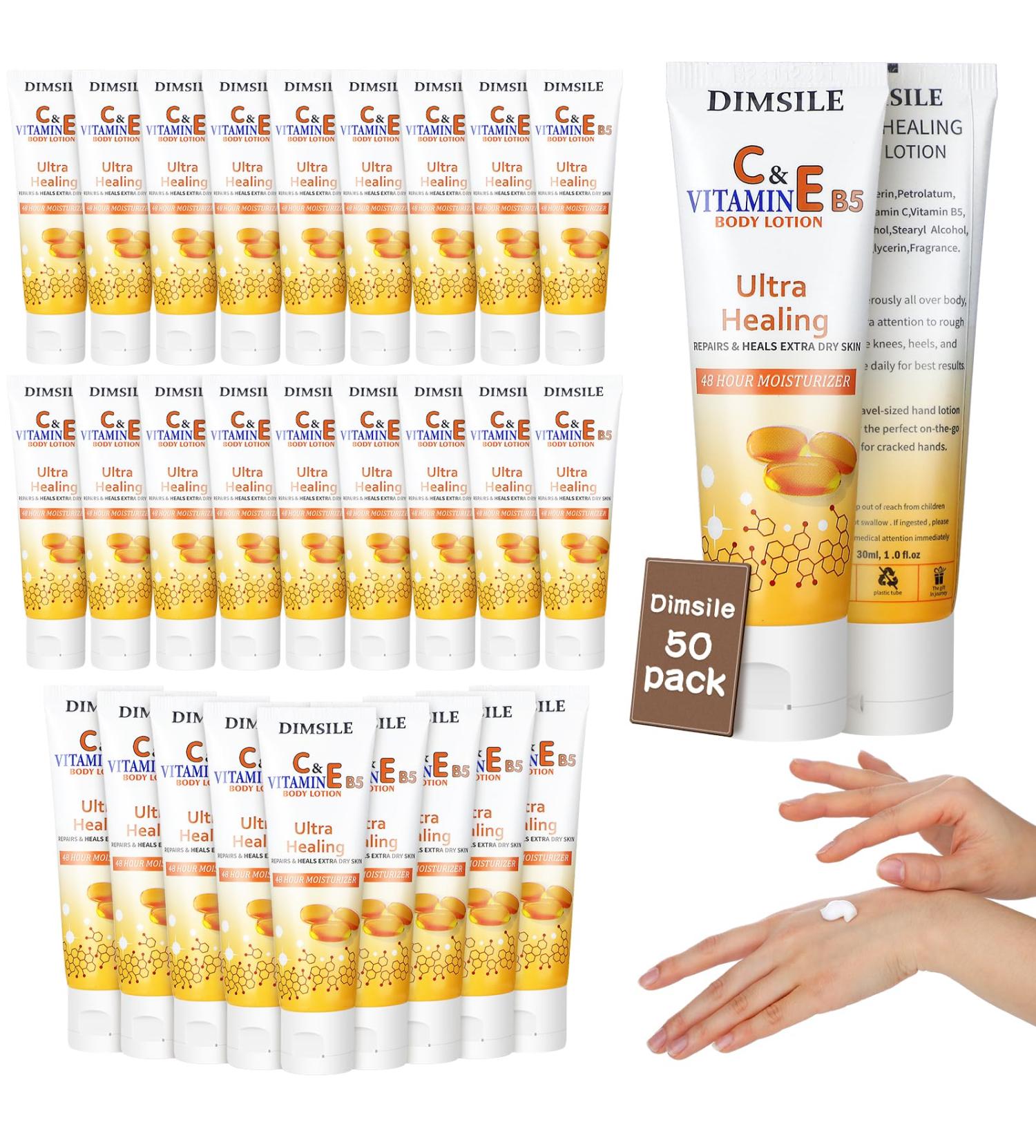 Dimsile 50 Pack Travel Size Body Lotion 1 Oz Dry Skin Moisturizer with Flip Cap for Extra Dry Skin for Inns and Hotels Airlines Offices Gyms and More(Natural Style) - Buy Online on GoSupps.com