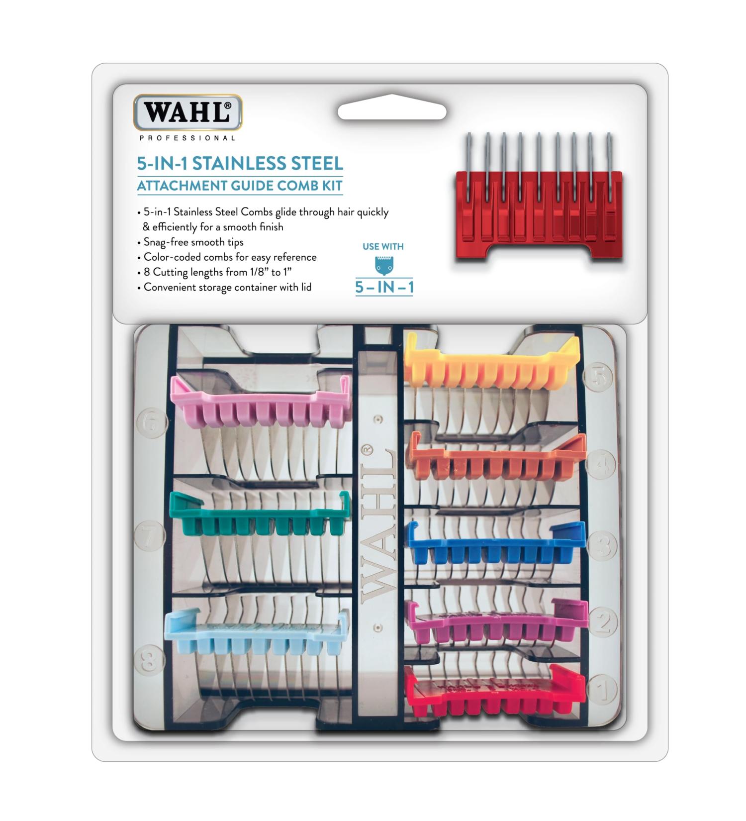 Wahl Stainless Steel Coloured Comb Set for Arco, Belisima, Bravura, and Chromstyle Clippers - Storage Caddy Included - Buy Online on GoSupps.com