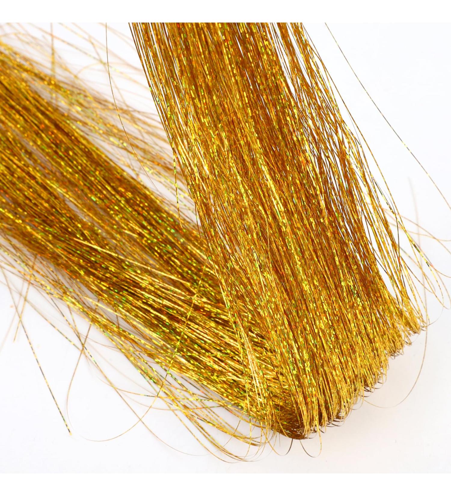 Sparkling Hair Tinsel Extensions Kit - 200 Strands, Heat Resistant & Glittery - 48 Inch - Gold - for Women & Girls - Buy Online on GoSupps.com