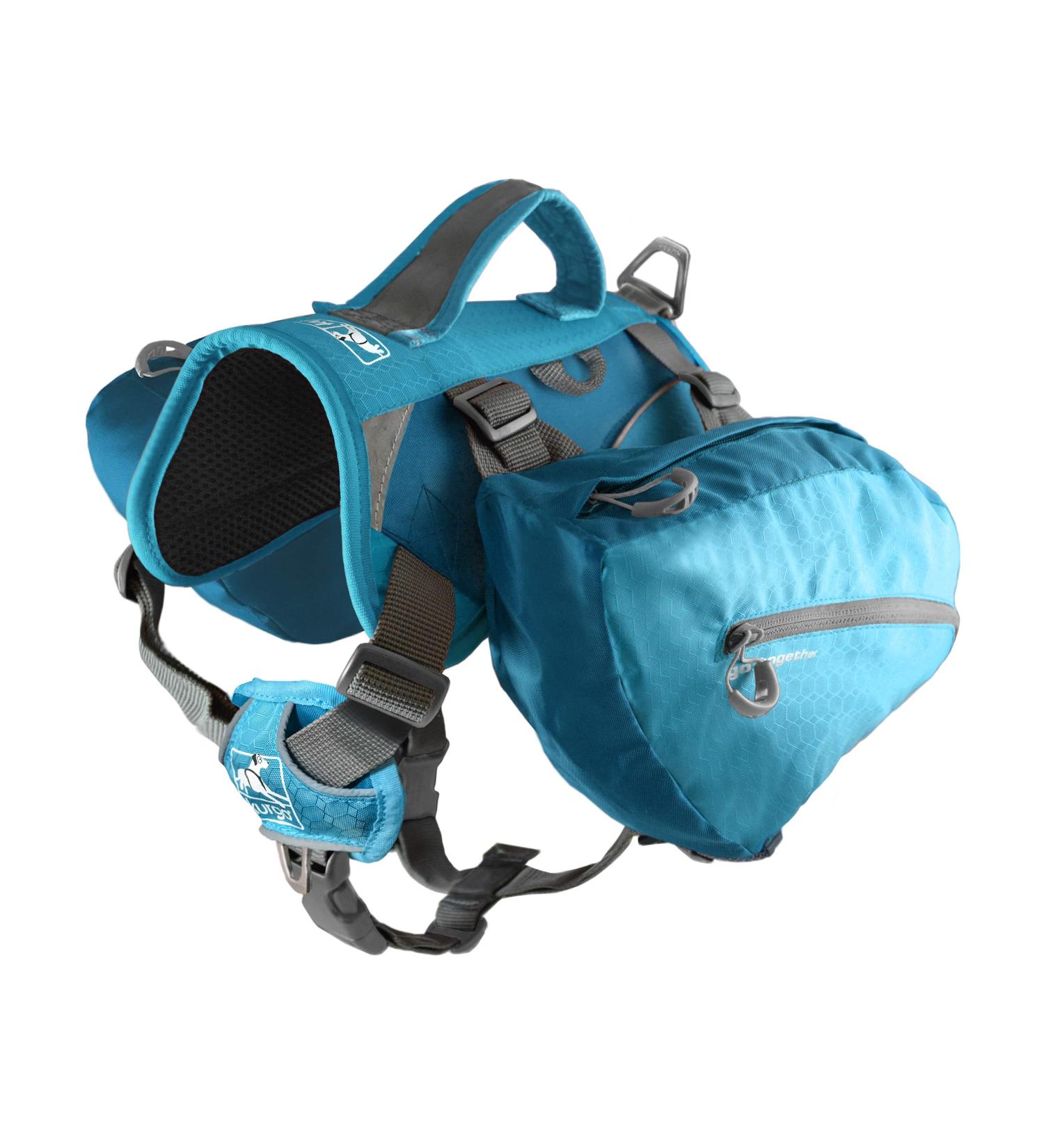 Kurgo Baxter Hundred Dog Backpack - Coastal Blue Saddle Bag for Hiking (14-39 kg) with 2 Side Pockets - Buy Online on GoSupps.com