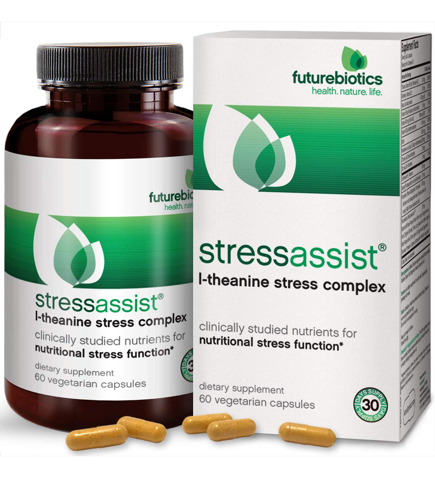 FutureBiotics Stressassist L-Theanine Complex - 60 Veg Capsules for Stress Relief - Buy Online on GoSupps.com