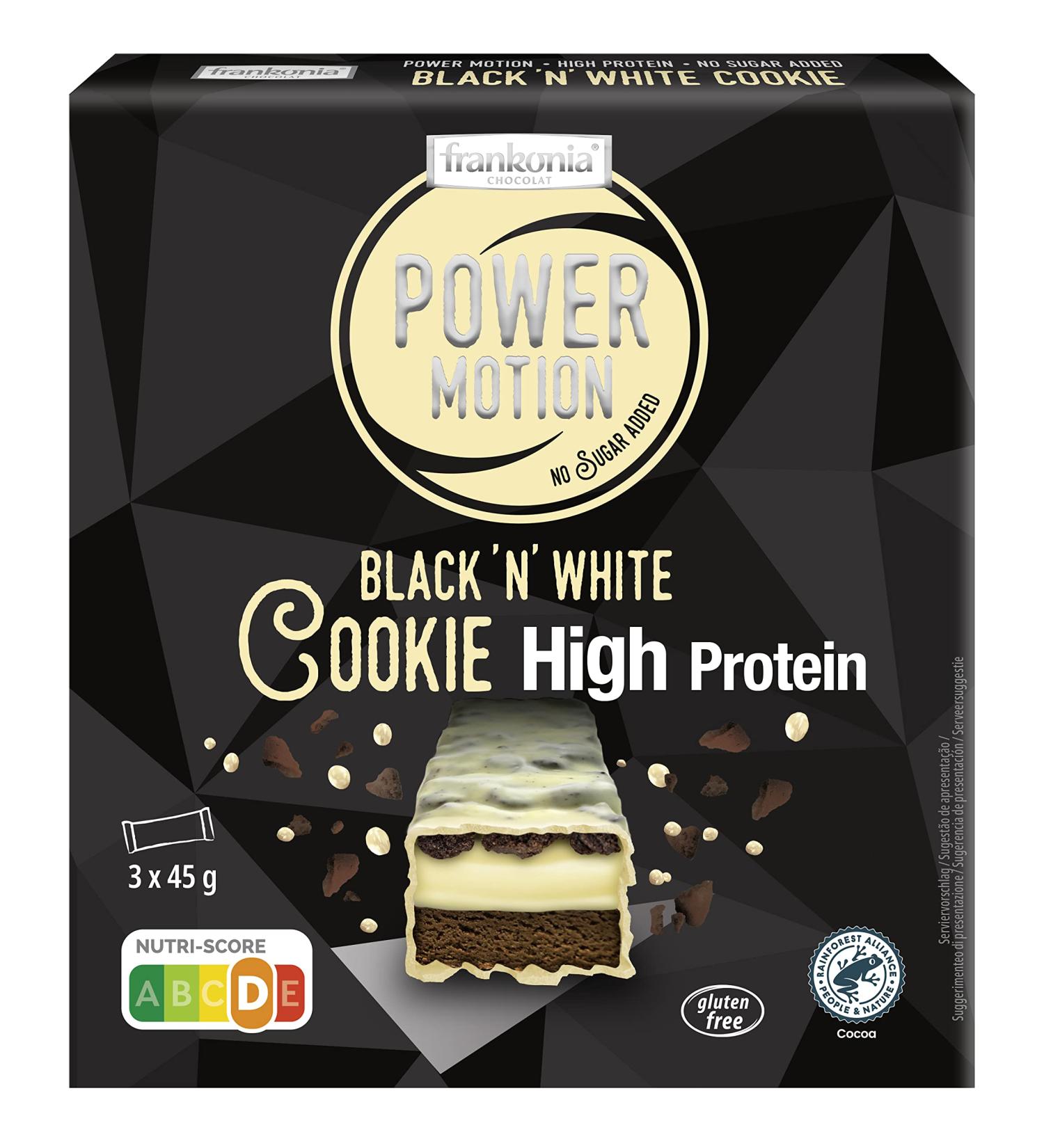 Buy Frankonia CHOCOLAT Power Motion Protein Bar - High Protein Cookie Black n White (3x45g) | No Sugar Added | International Shipping Available - Buy Online on GoSupps.com
