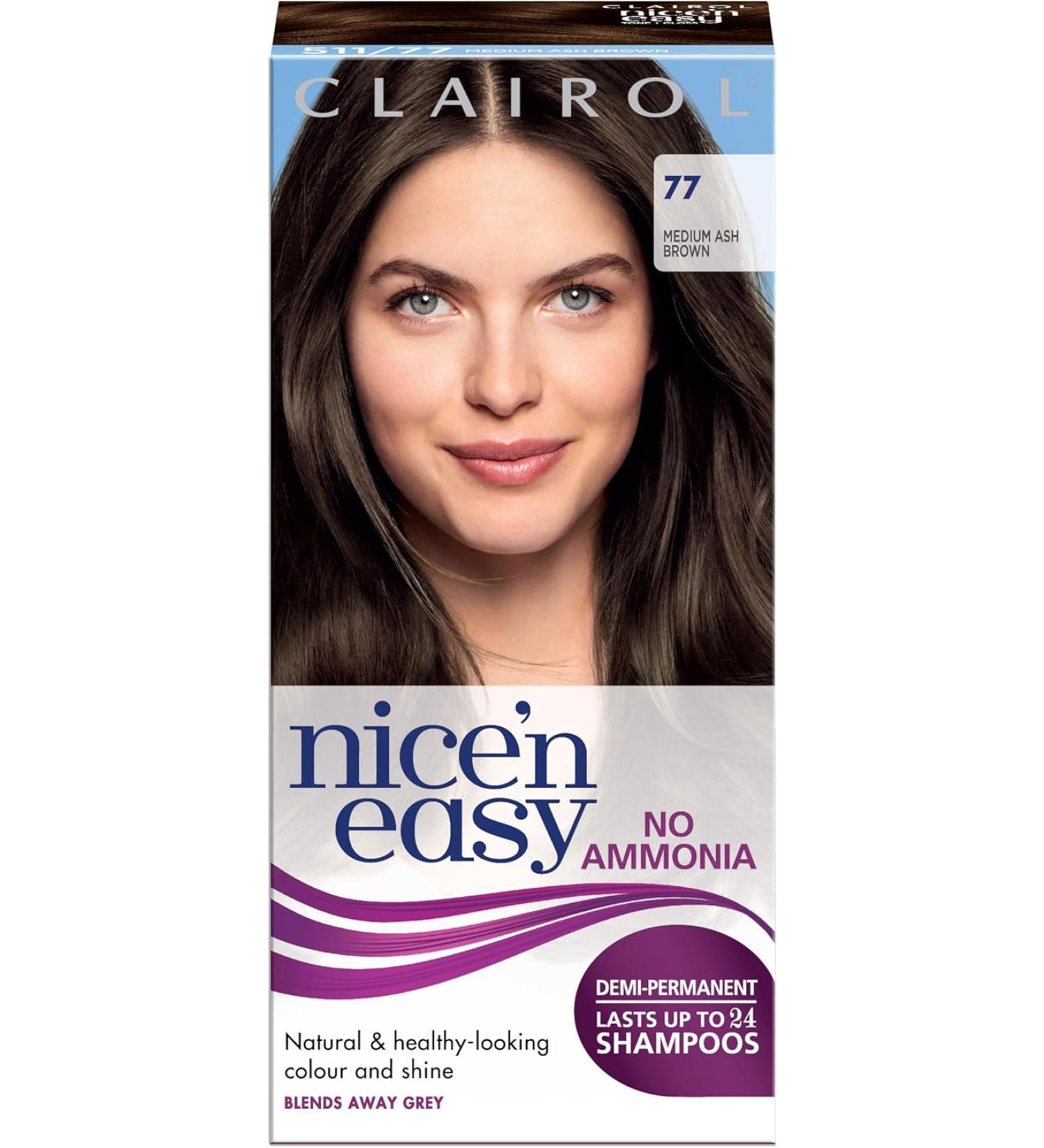 Clairol Nice'n Easy No Ammonia Hair Dye 77 Medium Ash Brown 3 Count Pack - Ammonia-Free Hair Color - Buy Online on GoSupps.com