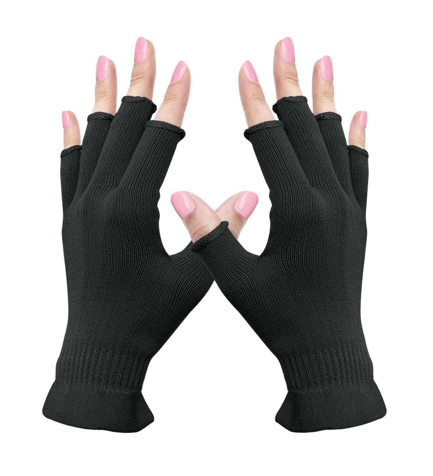Migliore Wear UV Protection Gloves for Gel Nails - 2 Pairs 100% Cotton Fingerless Moisturizing Gloves for Eczema, SPA, and Dry Hands - Black-S/M - Buy Online on GoSupps.com