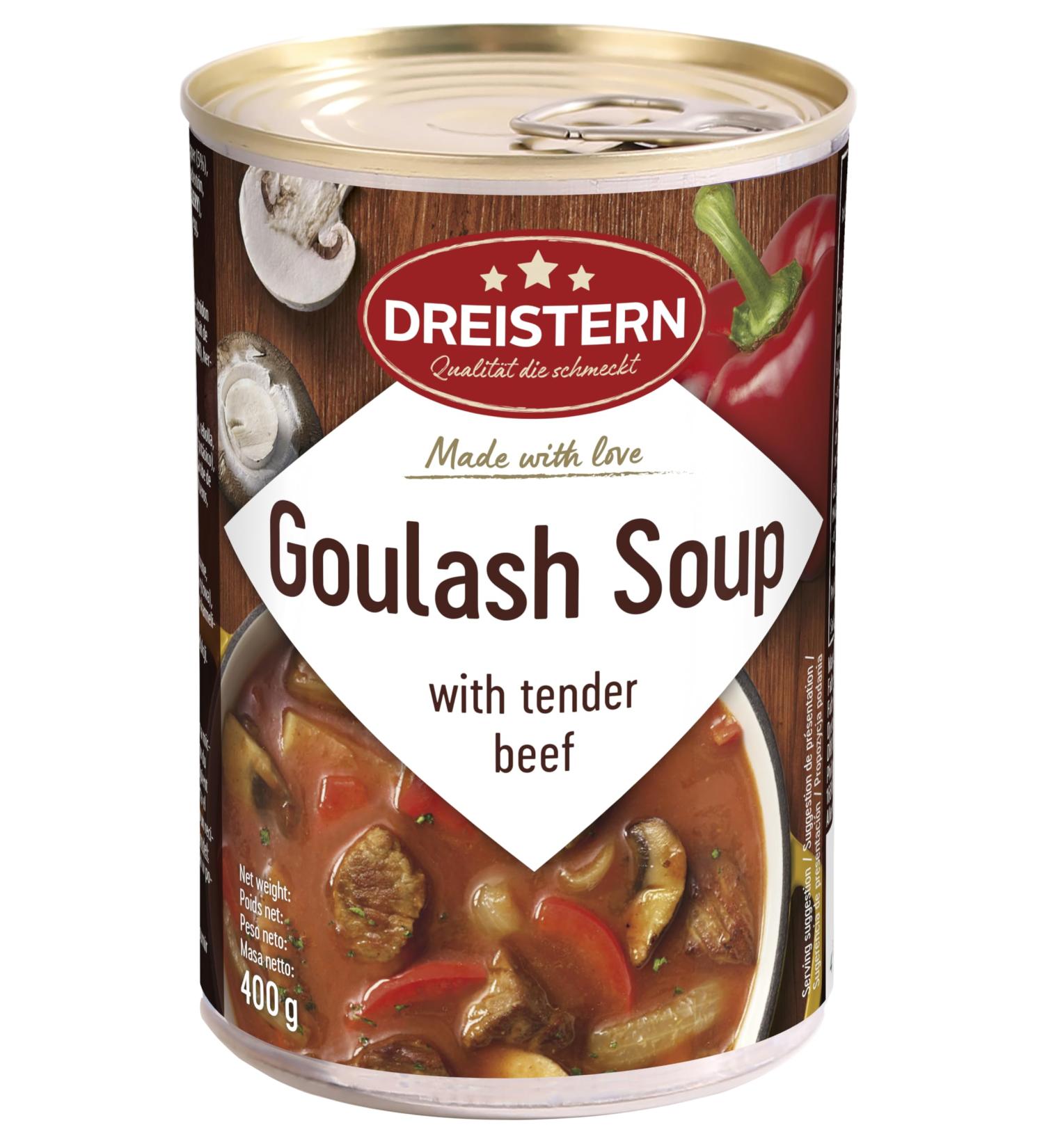 DREISTERN Beef goulash soup | cooked dish | delicious goulash in a recyclable iron tin | tender beef - quality that tastes - Buy Online on GoSupps.com