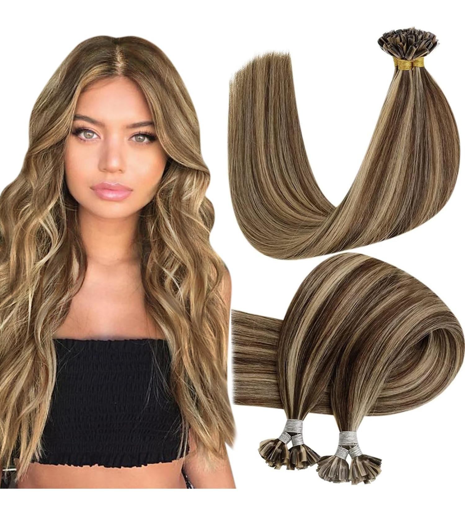Buy Hetto Braun Real Hair Extensions | U Tip Remy Bonding Extensions #4/27 - 40cm 50g - Dark Brown with Red Blonde - Buy Online on GoSupps.com