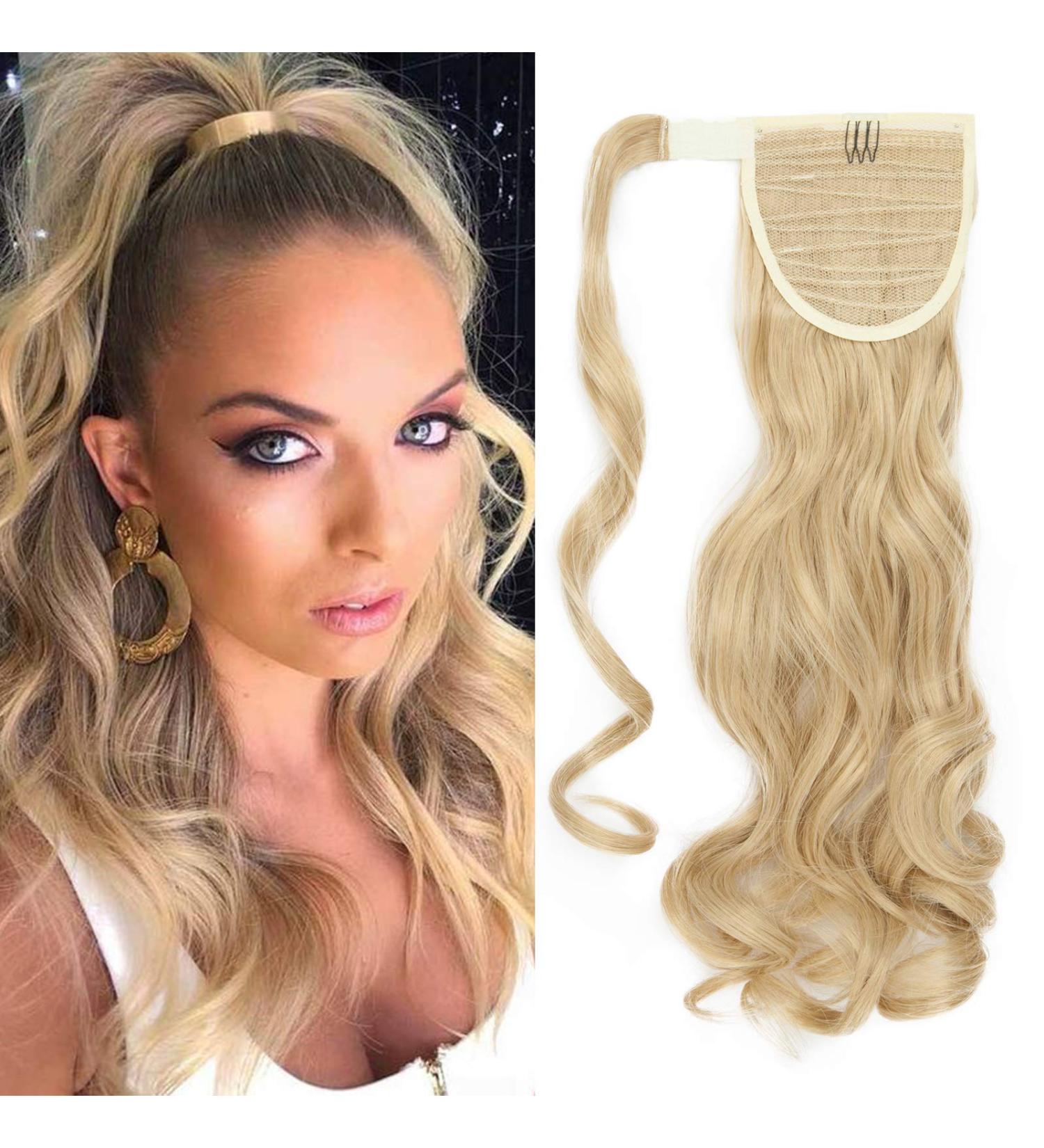 Pferdeschwanz Hair Part Braid Clip-In Ponytail Extension - 43cm Wavy Dark Blonde Mix & Bleach Blonde for Women | Synthetic Hair Piece - Buy Online on GoSupps.com