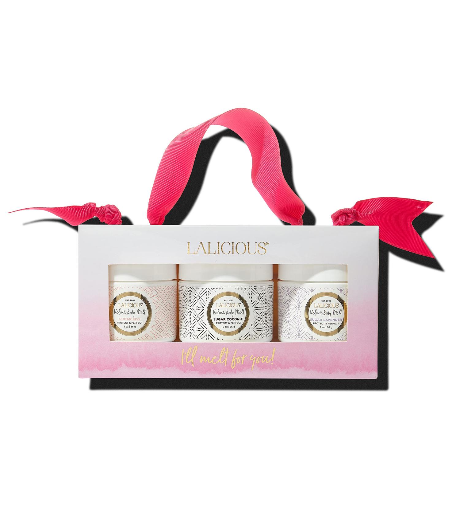 LaLicious Velour Body Melt Gift Set - 3-Piece Gel-to-Oil Body Moisturizer Skin Care Kit with Vitamin E & Macadamia Nut Seed Oil - Shave Oil Hand & Foot Mask Hair & Scalp Mask & More (3 Piece Kit) - Buy Online on GoSupps.com