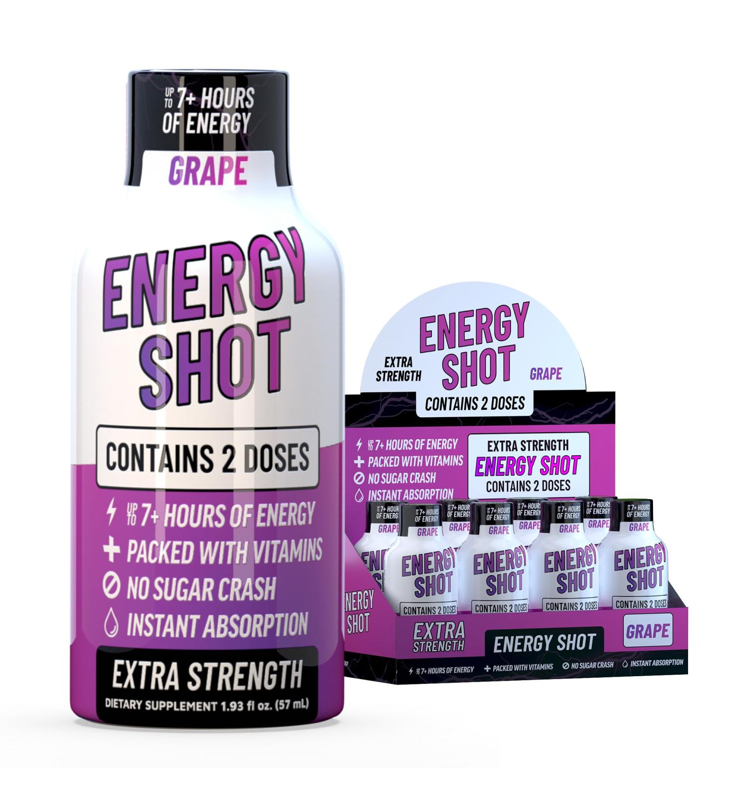Grape Extra Strength Energy Shot 8 pk 260mg Natural Caffeine B12 B6 Energy & Focus Support 2 Servings Sugar Free Zero Calorie Green Tea B-Vitamins Electrolytes Vegan 1.93 fl oz - Buy Online on GoSupps.com