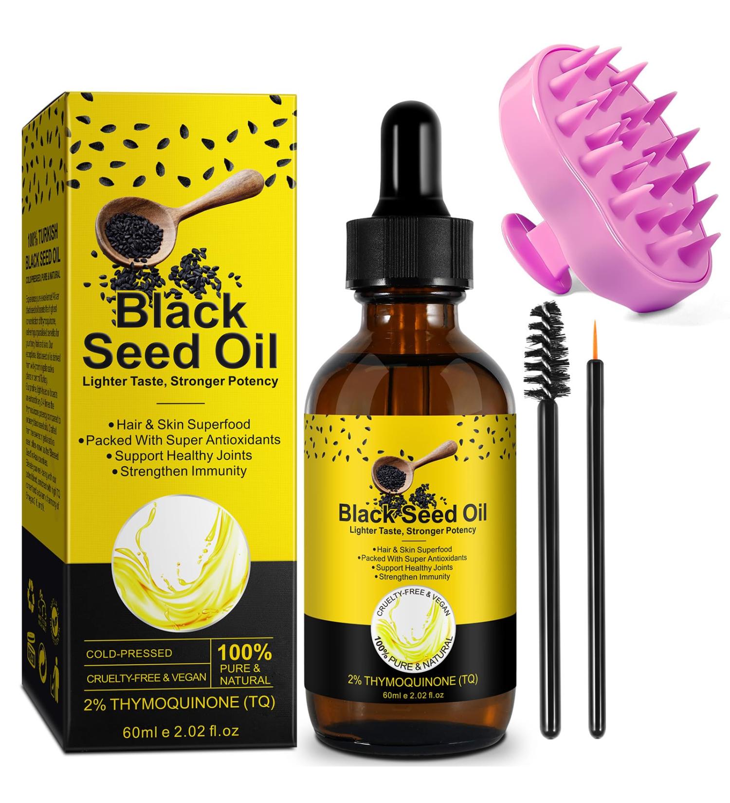 HXTMKT Organic Black Seed Oil - Cold Pressed Cumin Oil for Hair Growth & Skin Care | 2 Fl Oz with Scalp Massage Comb - Buy Online on GoSupps.com