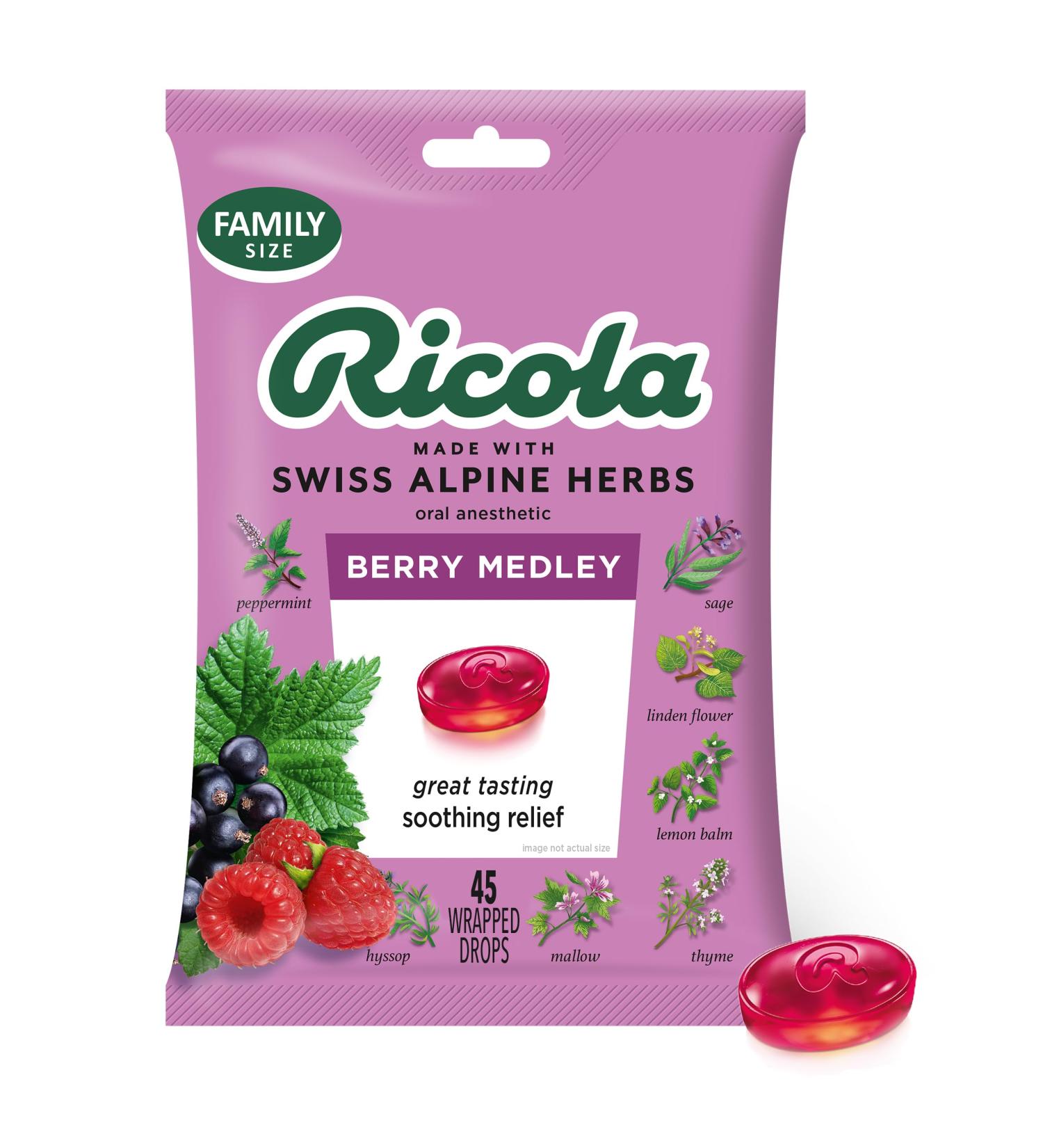 Ricola Berry Medley Lozenge 45 CT - Soothing Herbal Relief for Cough and Throat Irritation - Buy Online on GoSupps.com
