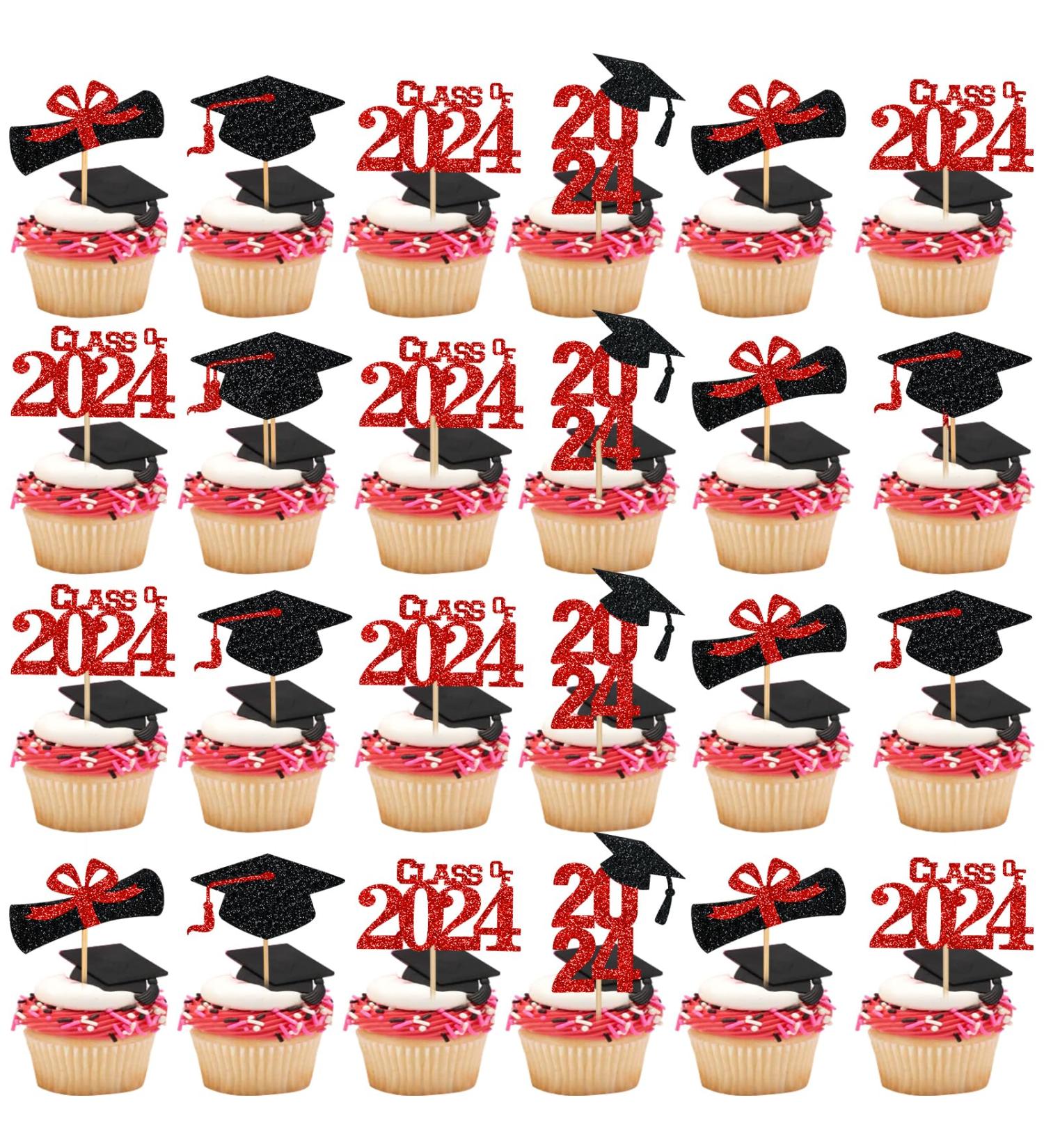 Red Class of 2022 Graduation Cap Cupcake Toppers for 2022 Graduation Decorations - Buy Online on GoSupps.com