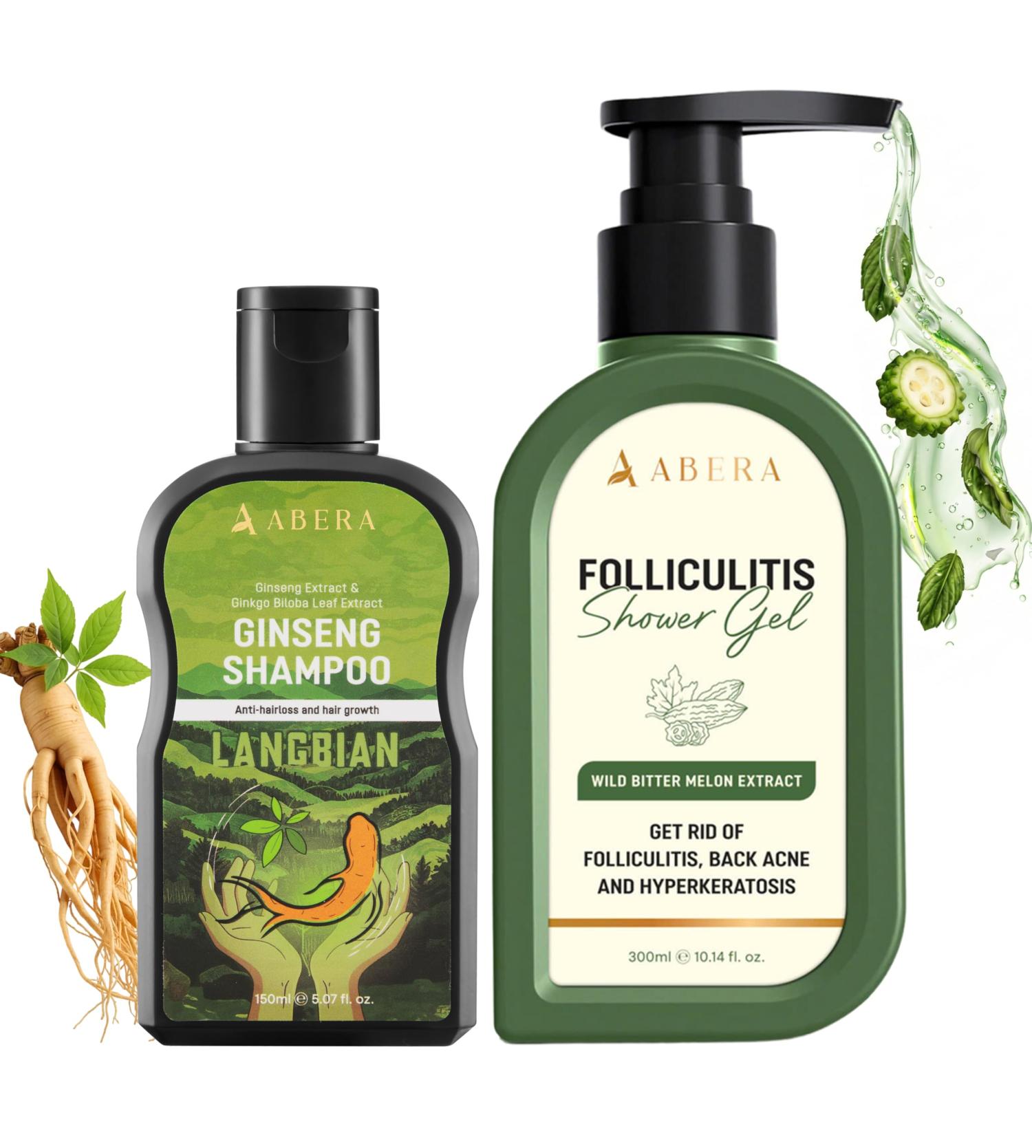 ABERA Folliculitis Body Wash for Men & Women High-Performance Shower Gel with BHA Wild Bitter Melon & Tea Tree 1 Box + Ginseng Anti Dandruff Shampoo Scalp Fungus Treatment Reduce Itching (Set 2) D. Set 2 - Buy Online on GoSupps.com