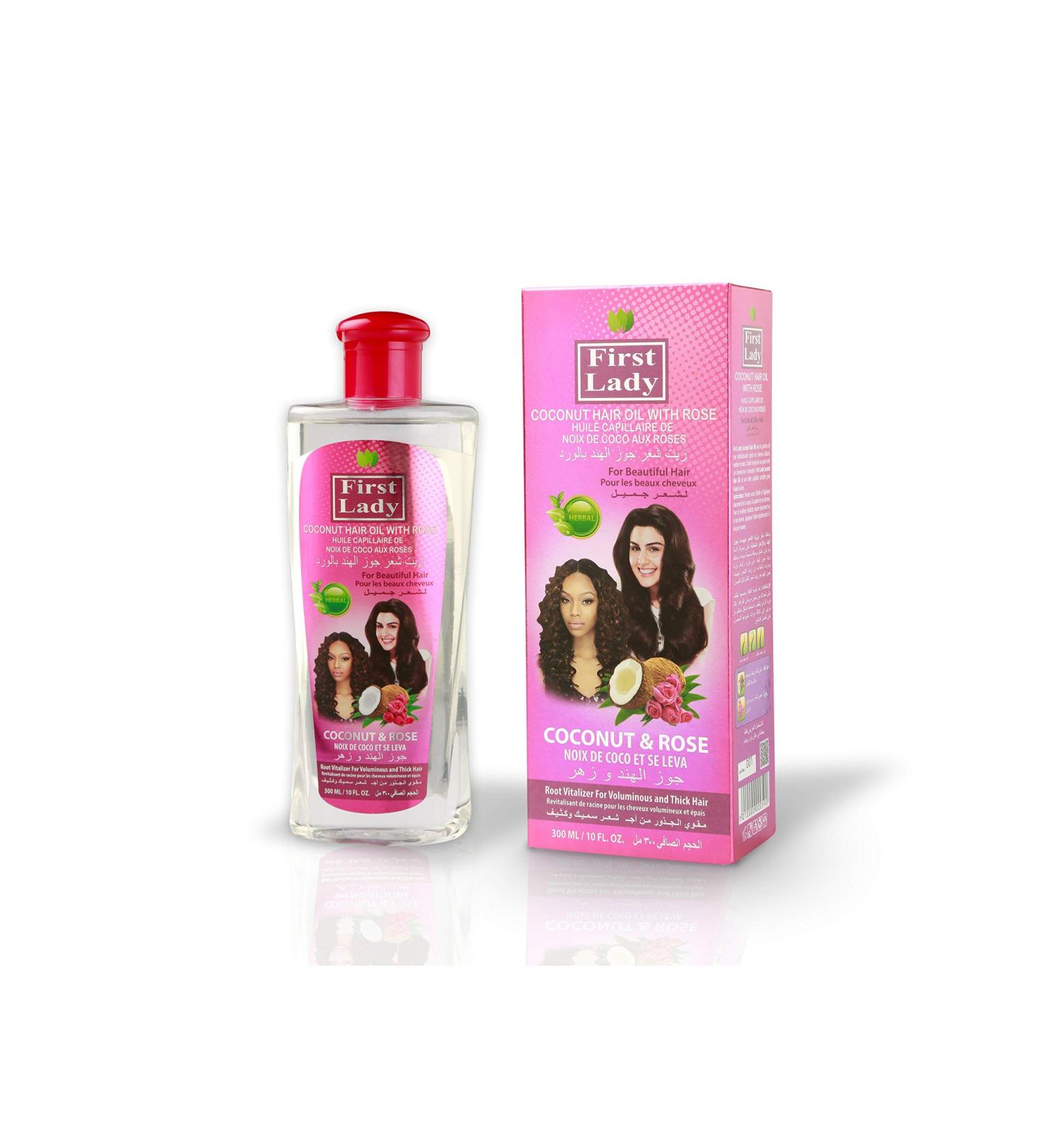 First Lady Herbal (Ayurvedic) COCONUT WITH ROSE Hair Oil 300ml For Beautiful Hair Root Vitalizer - For Afro Asian European Hair Types