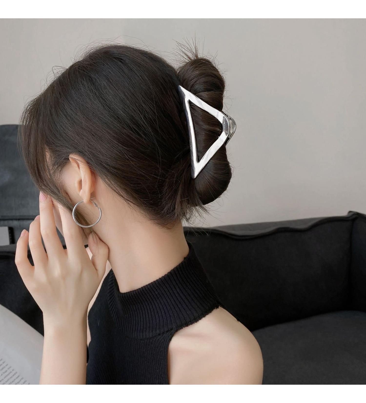 Sleek Silver Metal Claw Clip for Thick Hair - Geometric Design | Elegant Hair Styling Accessory for Women - Buy Online on GoSupps.com