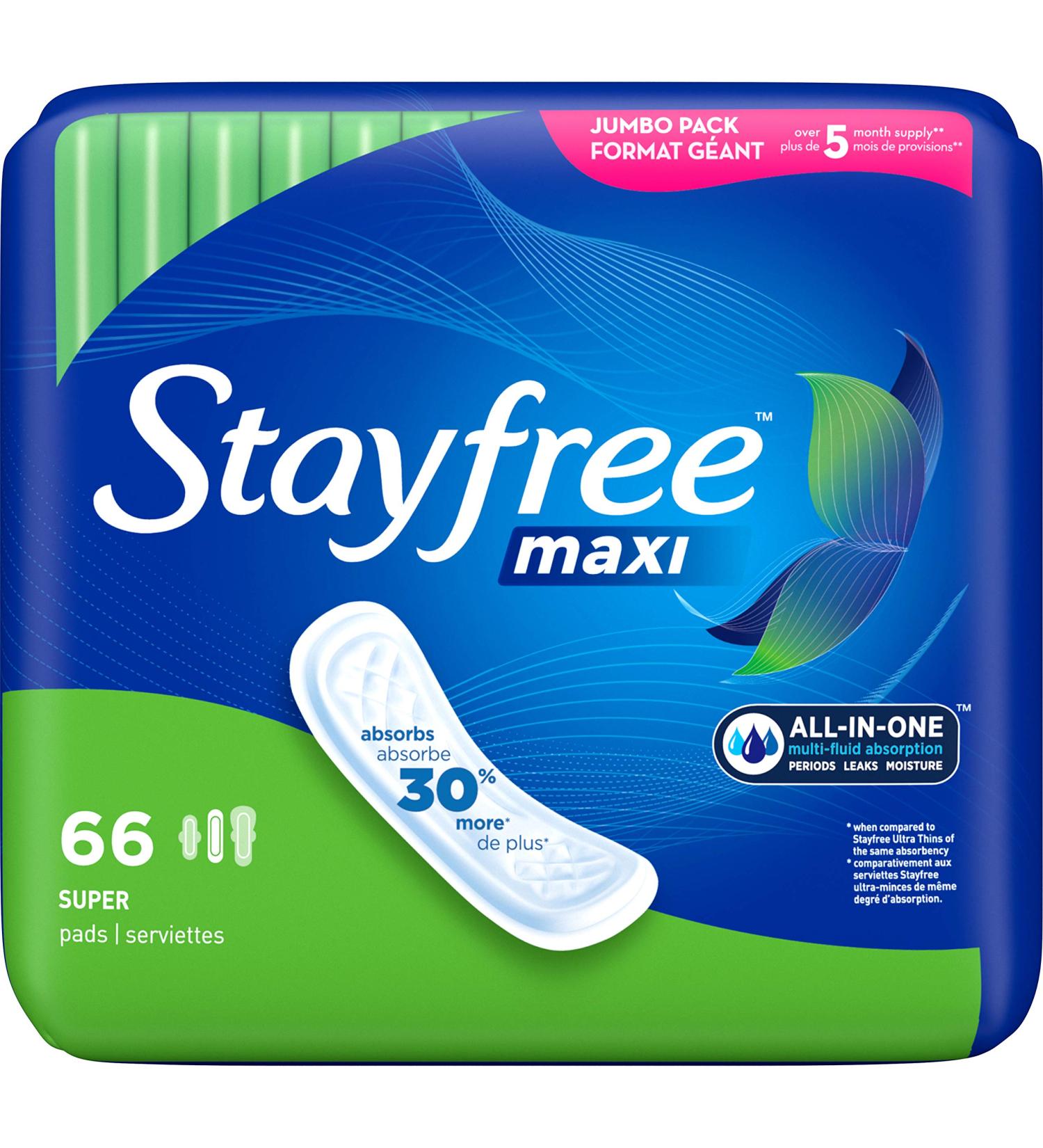 Stayfree Maxi Pads Super - 66 Count for Women | Absorbent Protection - Buy Online on GoSupps.com