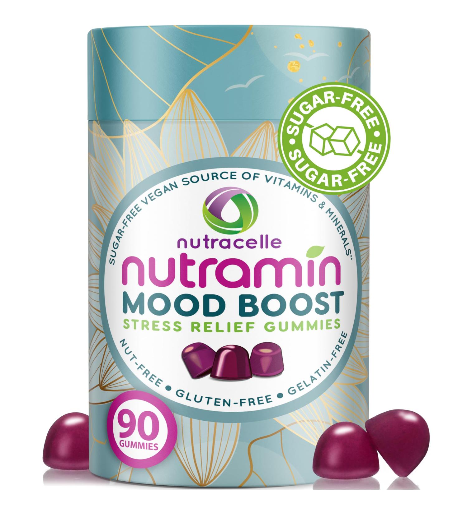 NUTRAMIN Mood Boost Multivitamin Gummy - Delicious & Yummy Anti-Stress Magnesium Ashwagandha Gummies + B Complex Vitamins for Focus and Calm - Sugar-Free Vegan Gluten-Free Allergy-Safe (90 Count) - Buy Online on GoSupps.com