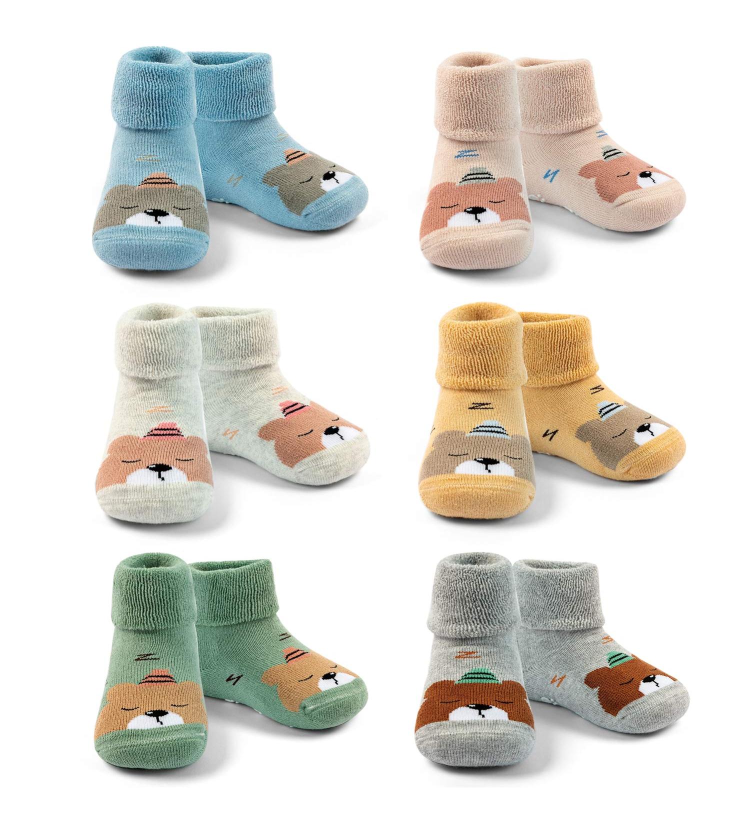 Non Slip Baby Winter Socks with Grips 6 Pairs - 0-12 Months | Moon Tree Baby - Buy Online on GoSupps.com