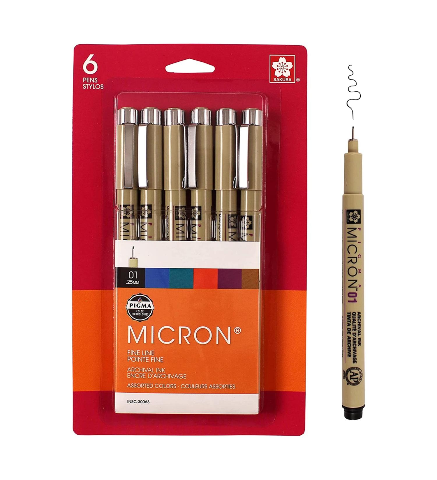 Sakura Pigma Micron Fineliner Pens - Black and Colored Ink - 01 Point Size - 6 Pack - Buy Online on GoSupps.com