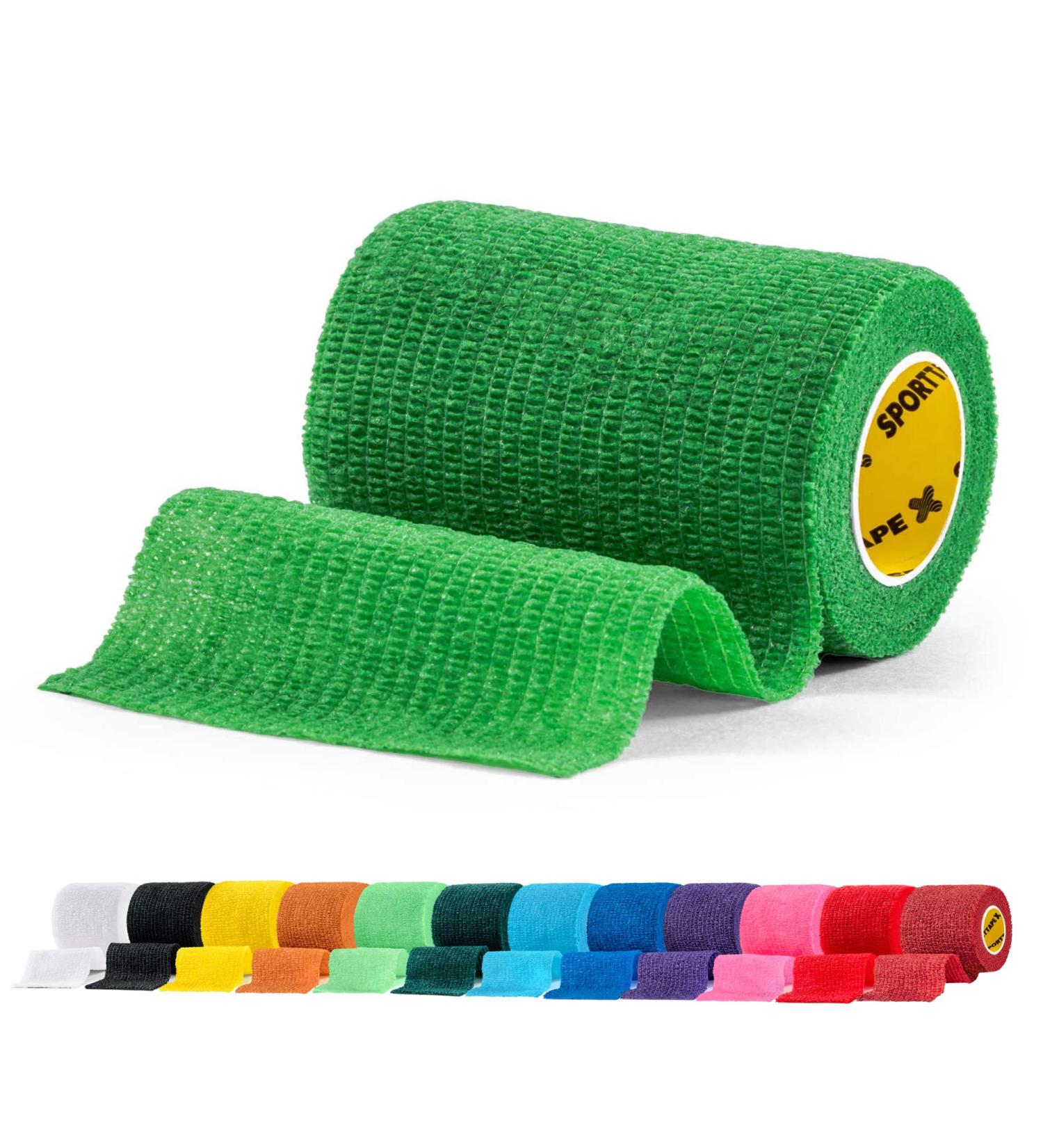 SPORTTAPE Self-Adhesive Football Sock Tape - Green | 7.5cm x 4.5m Cohesive Bandage for Dogs & Horses | Compression Shin Pad & Ankle Tape - Single Roll - Buy Online on GoSupps.com