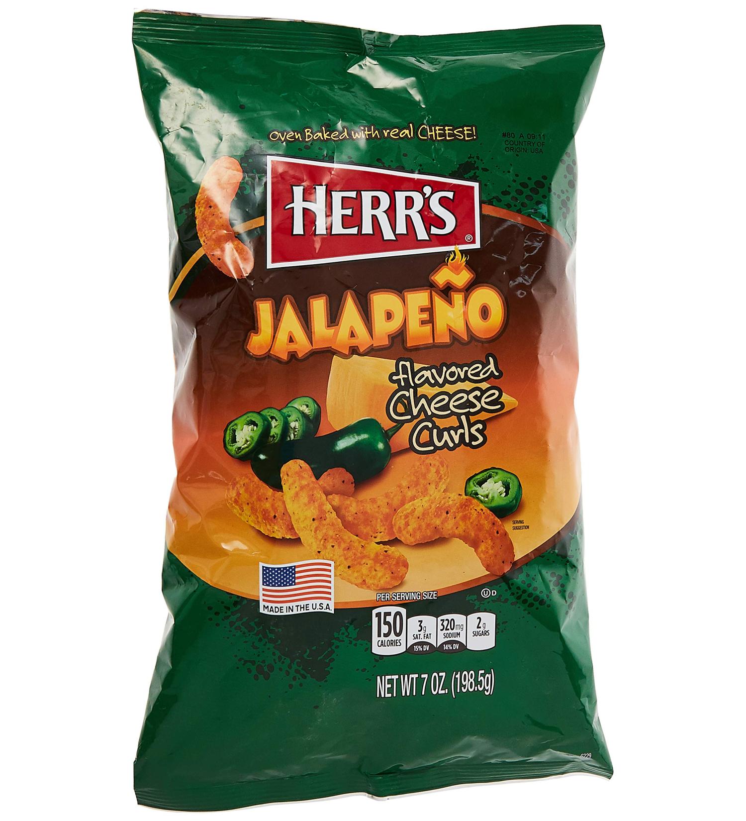 Herr's Jalapeno Cheese Curls 7oz (198g) - Spicy Cheese Snack for Bold Flavors - Buy Online on GoSupps.com