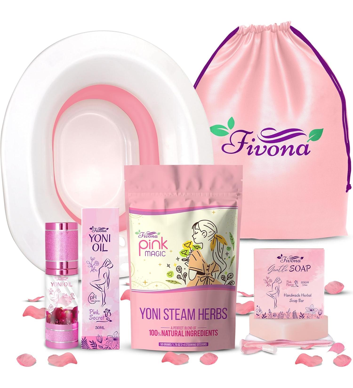 Fivona Yoni Care Kit 5 in 1 V Steaming Set Includes Sitz Bath Seat Feminine Oil Herbal Soap Storage Bag All Natural Herbal Vaginal Care Set - Buy Online on GoSupps.com