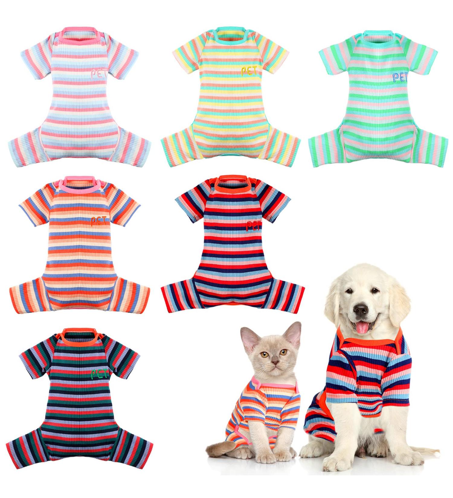 6-Piece Classic Striped Dog Pajama Set | Stretchable & Colorful | Soft Cotton Knitted Jumpsuit for Small Dogs & Cats | Warm & Lightweight Pet Clothes (Medium) - Buy Online on GoSupps.com
