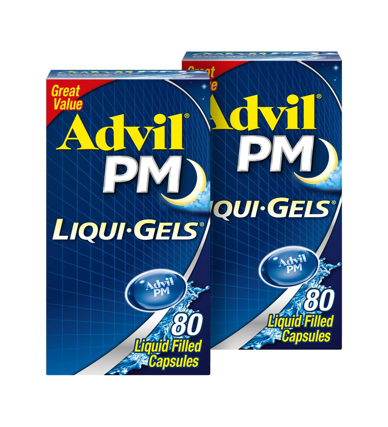 Advil PM Liqui-Gels Pain Reliever & Nighttime Sleep Aid - 160 Liquid Capsules - Buy Online on GoSupps.com