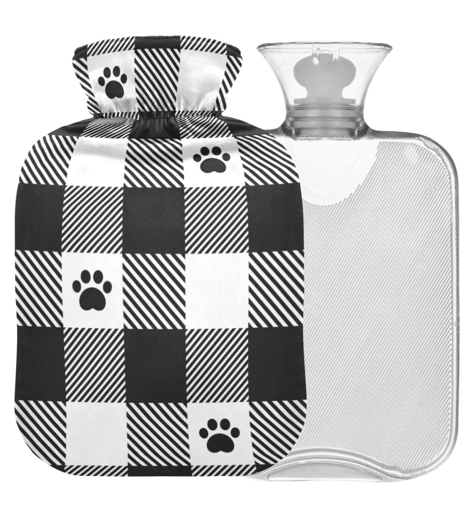 Naanle Black & White Checkered Dog Paw Heat Bottle - 1L Transparent Hot Water Bottle for Pain Relief & Cold Therapy - Ideal Hand & Feet Warmer - Buy Online on GoSupps.com