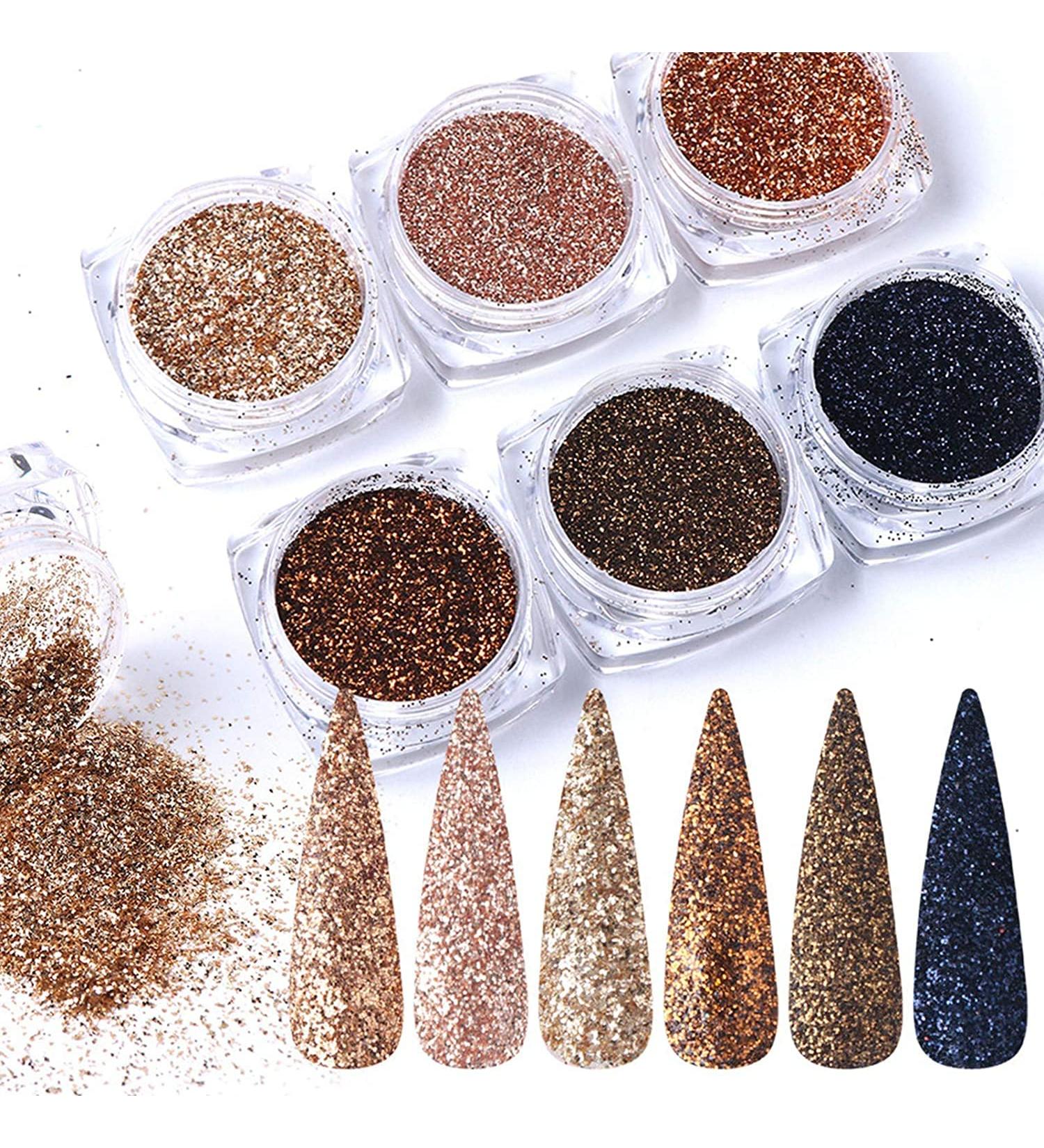 Eseres 6 Boxes Gold Holographic Nail Glitter Set for Art Decoration - Metallic Flakes for Shining Nails - Buy Online on GoSupps.com