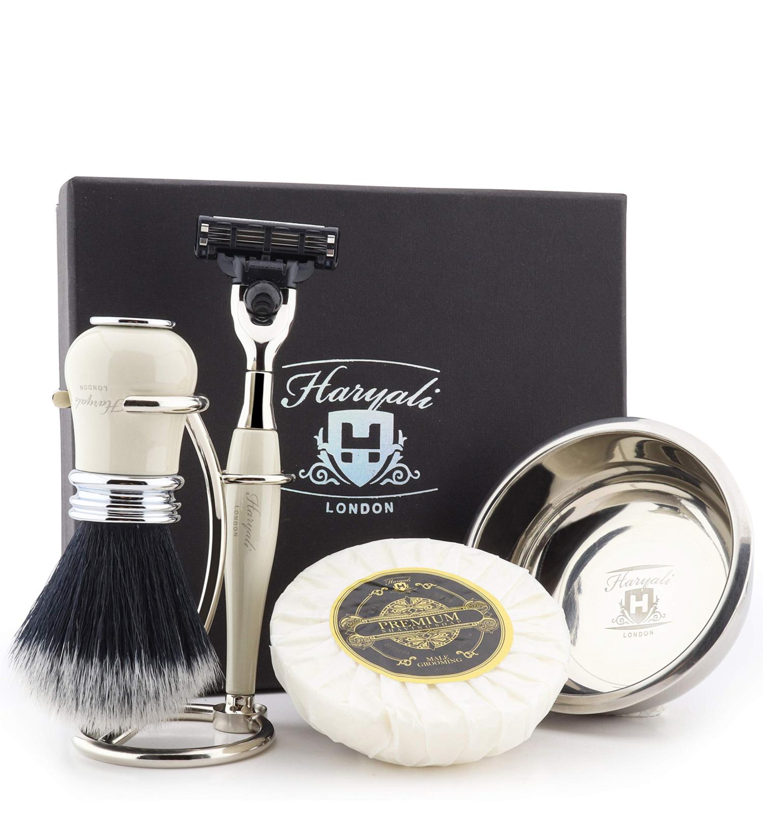 Haryali London Men's 5 Piece Shaving Set - Brush Stand Bowl & Soap - Premium Black Shaving Kit for Smooth Shave - Buy Online on GoSupps.com
