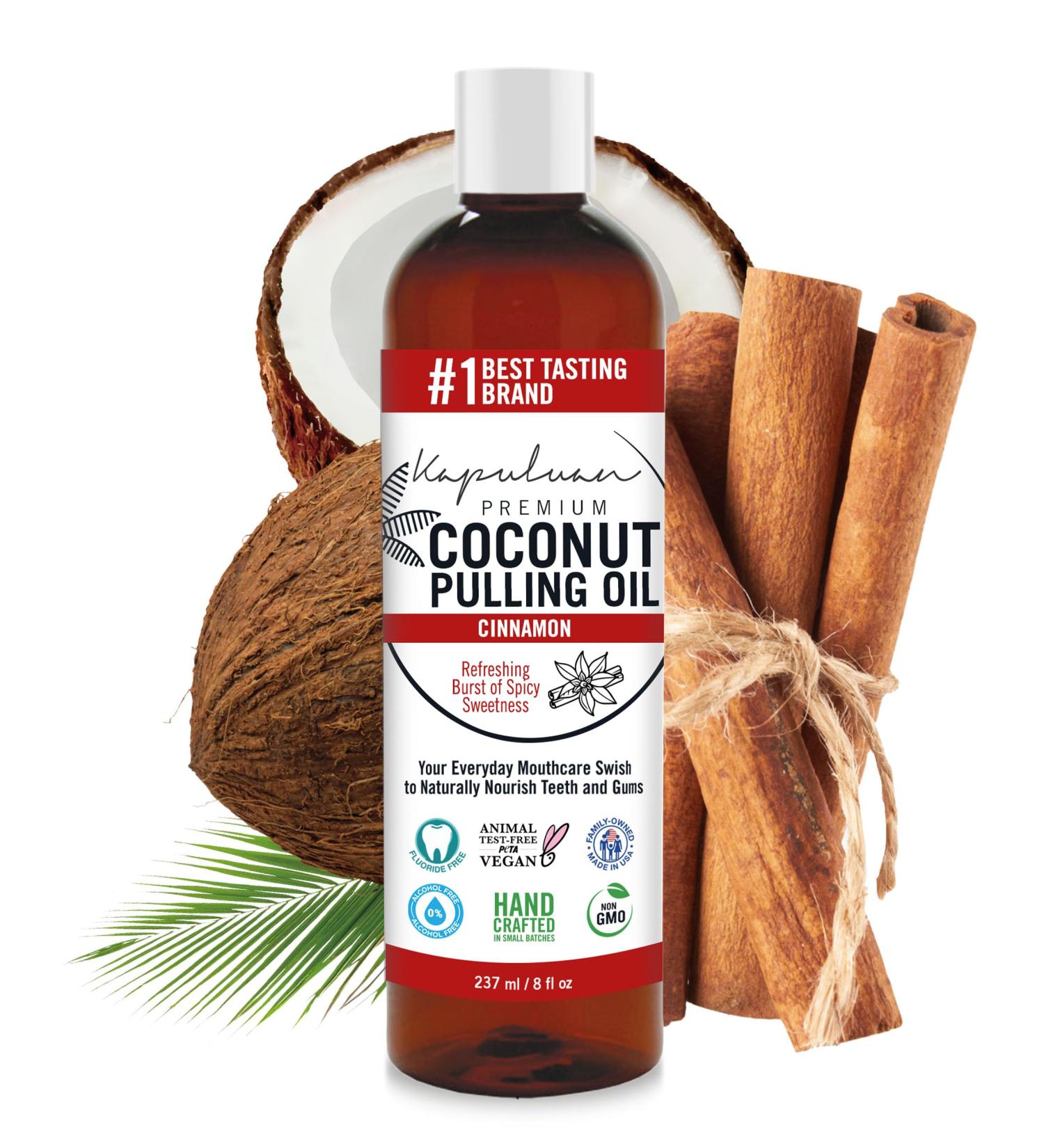 Coconut Oil Pulling Mouthwash - 100% Pure & Natural Non-GMO Ayurvedic with Refreshing Cinnamon | Best for Teeth & Gums - Buy Online on GoSupps.com