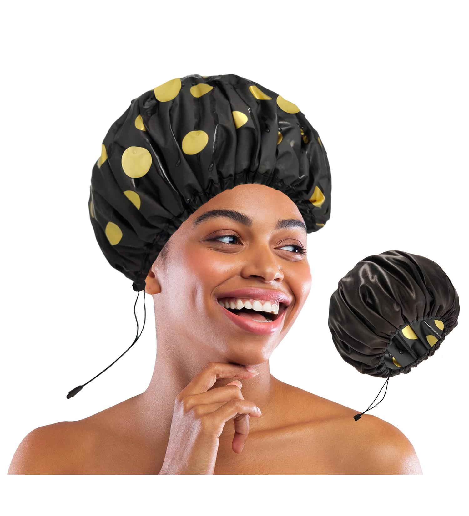 Adjustable Satin Lined Shower Cap for Curly Hair | Waterproof & Large | 100% Silky Satin Interior | Hair Protection for Women and Men - Buy Online on GoSupps.com