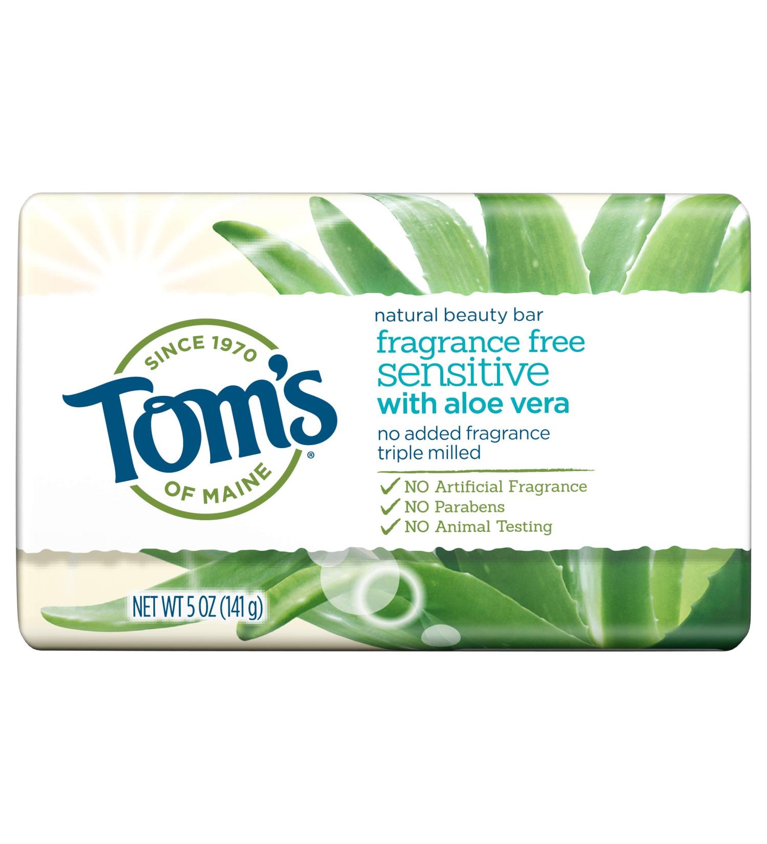 Tom's of Maine Natural Aloe Vera Soap - Fragrance-Free Sensitive Skin 5 oz | Eco-Friendly Beauty Bar - Buy Online on GoSupps.com