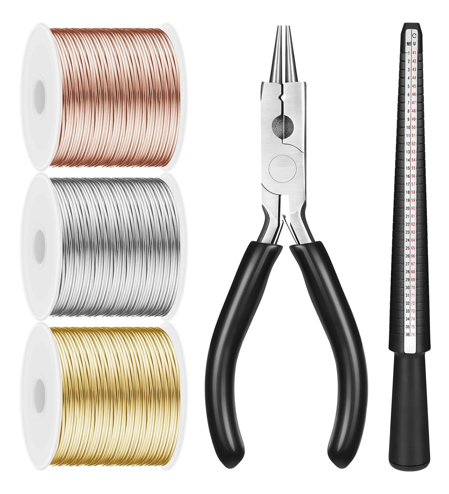 Hotop Jewelry Wire Set - 1mm Craft Wire with Pliers and Ring Sizer - Gold Silver Rose Gold - 25m Rolls - Beading Jewelry Aluminum Craft Wire - 182022 Gauge - Buy Online on GoSupps.com