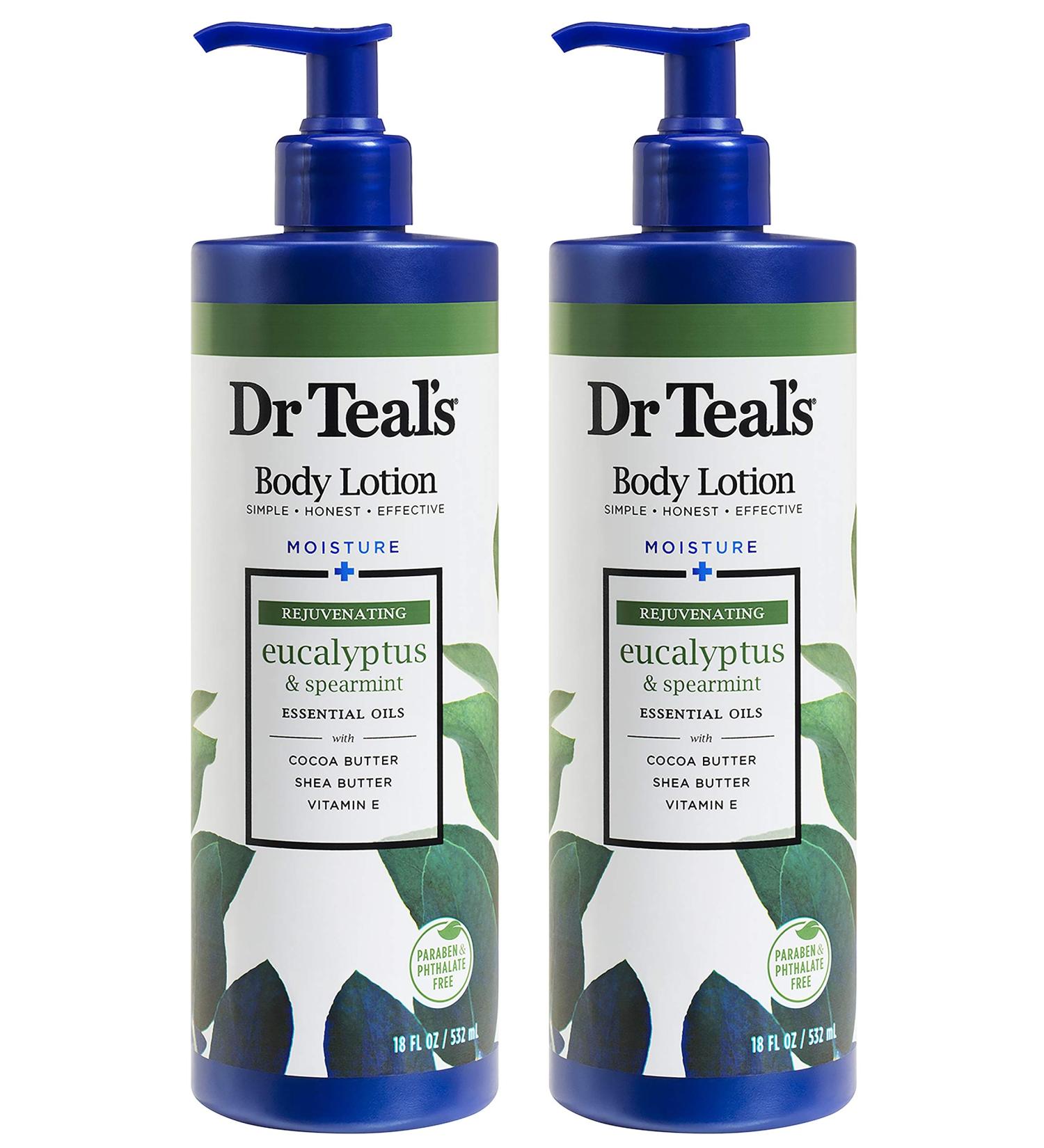 Dr Teal's Body Lotion - Moisture Plus - Rejuvenating Eucalyptus & Spearmint Essential Oils 18 Fl Oz 2-Pack (36 Fl Oz) 18 Fl Oz (Pack of 2)