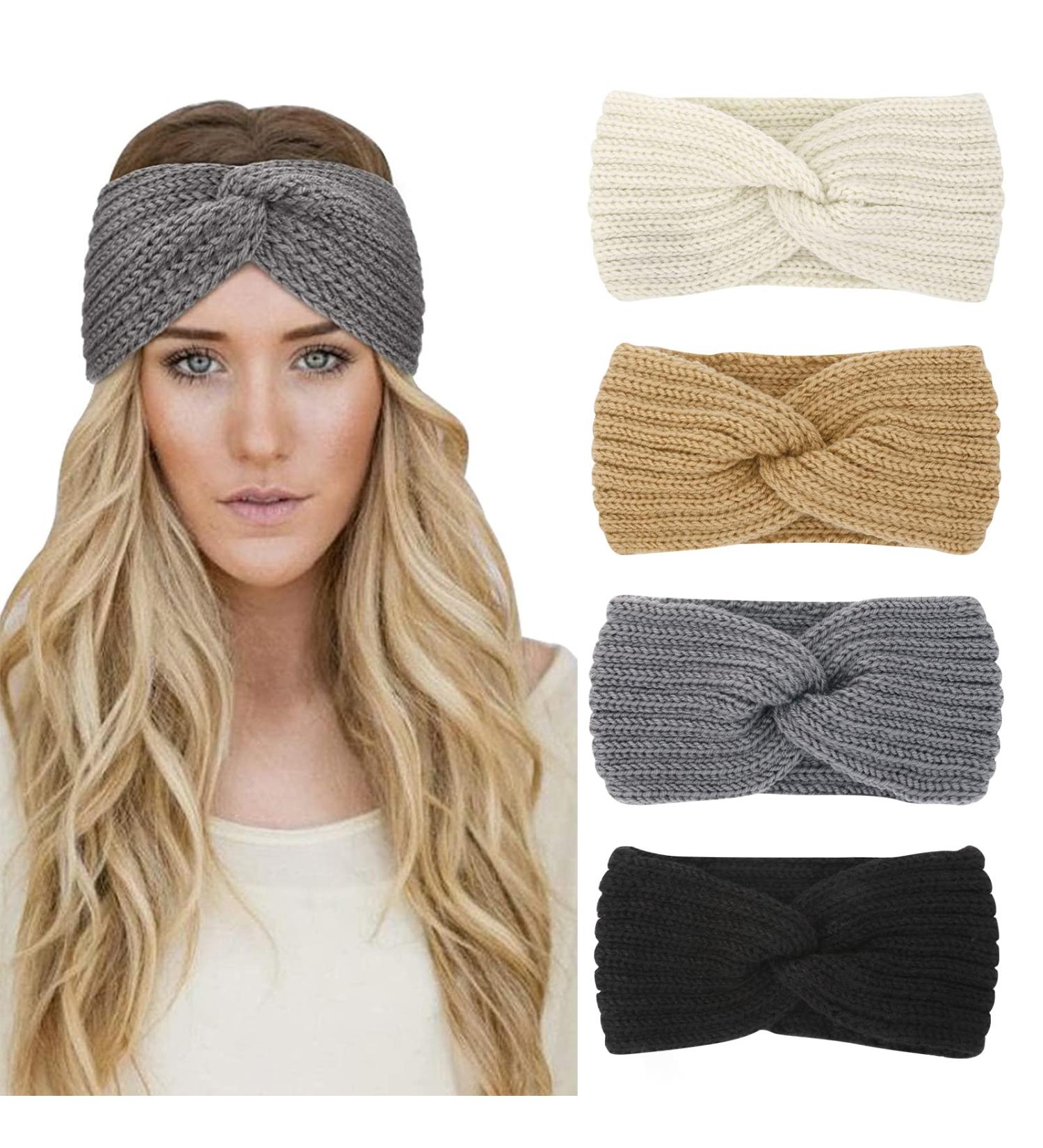 4 Pieces Ladies Winter Knitted Headbands - Crochet Elastic Ear Warmers Hair Accessories - Buy Online on GoSupps.com