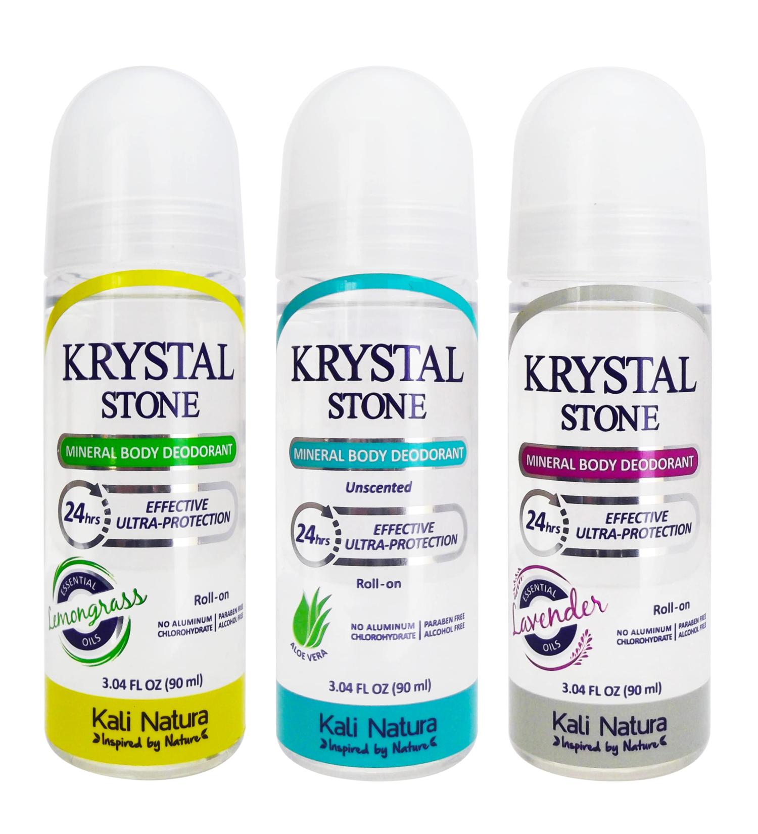KRYSTAL STONE Deodorant 3-Pack Roll On | Potassium Alum, Aloe Vera, Essential Oils | VEGAN, CRUELTY FREE, ECO-FRIENDLY - Buy Online on GoSupps.com