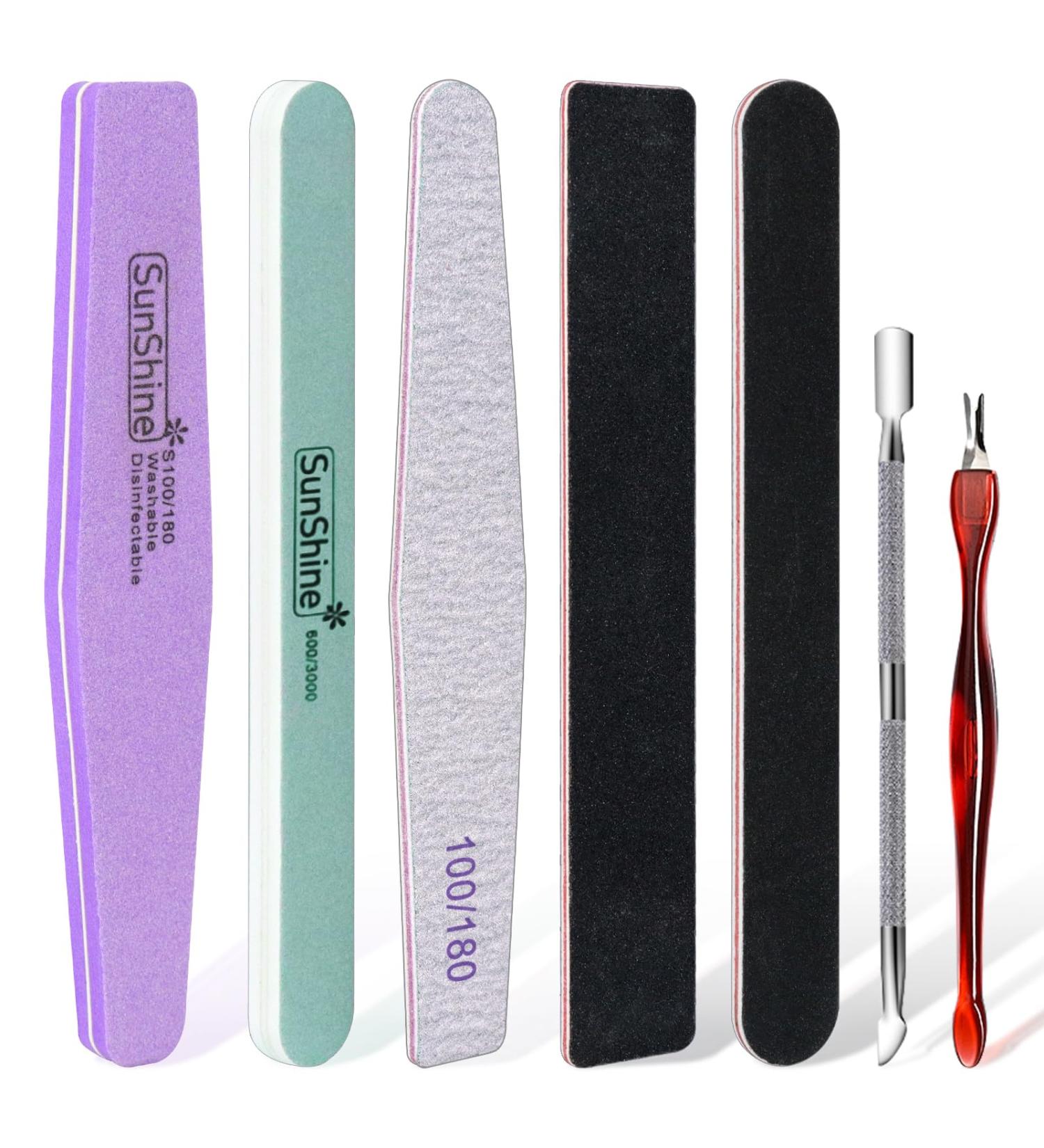 7 Pcs Nail File Set Nail Files Professional Nail Files 100/180 Grit Nail File and Buffer Set Acrylic Nail File Nail Polish Gel Remover Tools Kit with Cuticle Pusher and Cuticle Remover 7 Count (Pack of 1) - Buy Online on GoSupps.com