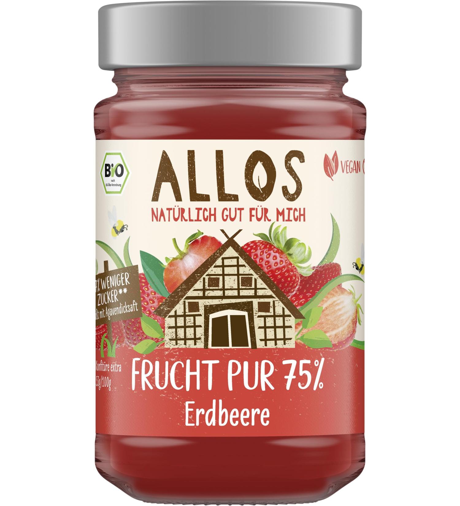 Allos - Pure organic fruit paste 75% strawberry - 250 g