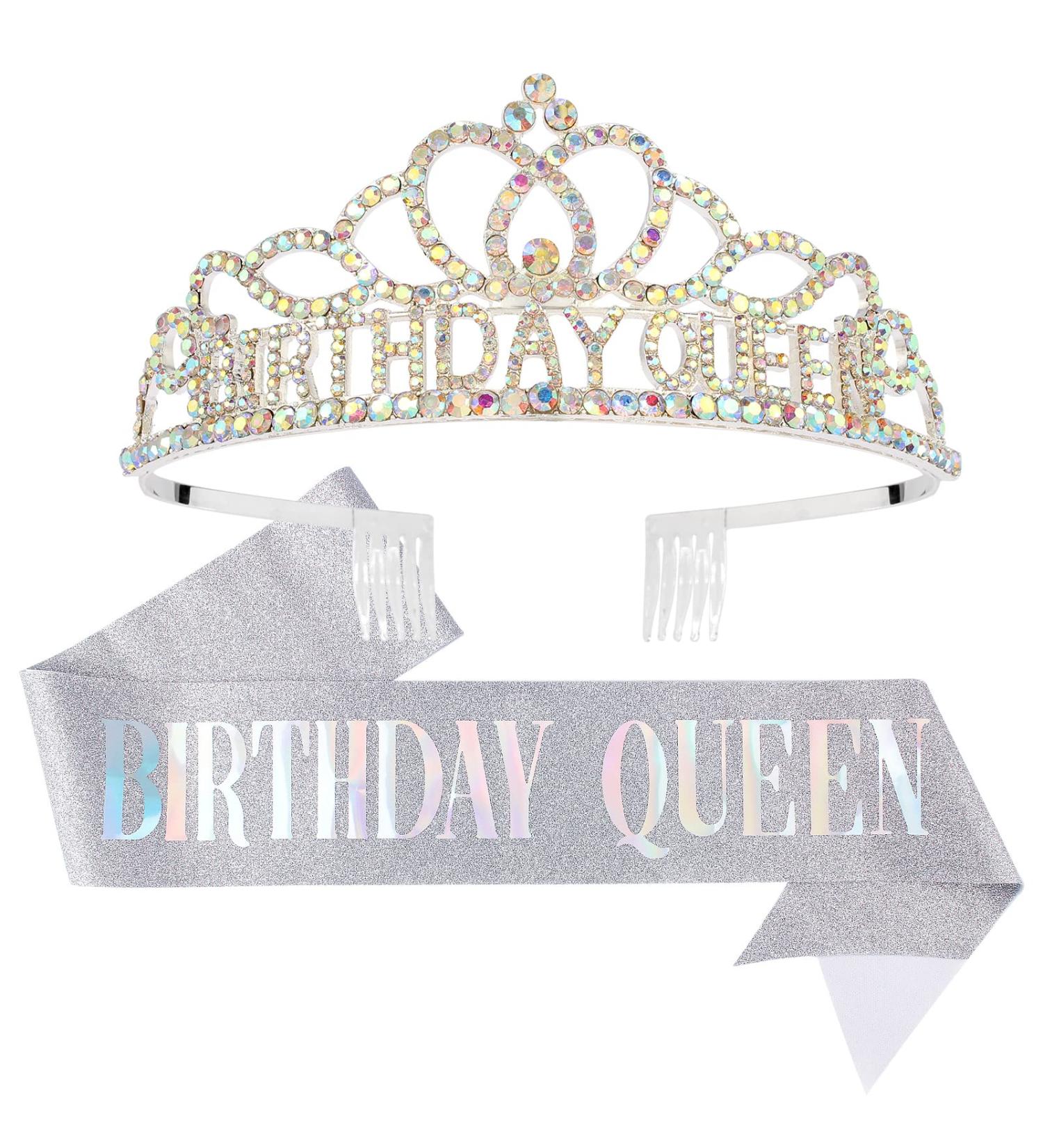 Cavetee AB Silver Birthday Crown Set - Queen Sash, Tiara & Party Decorations - Buy Online on GoSupps.com