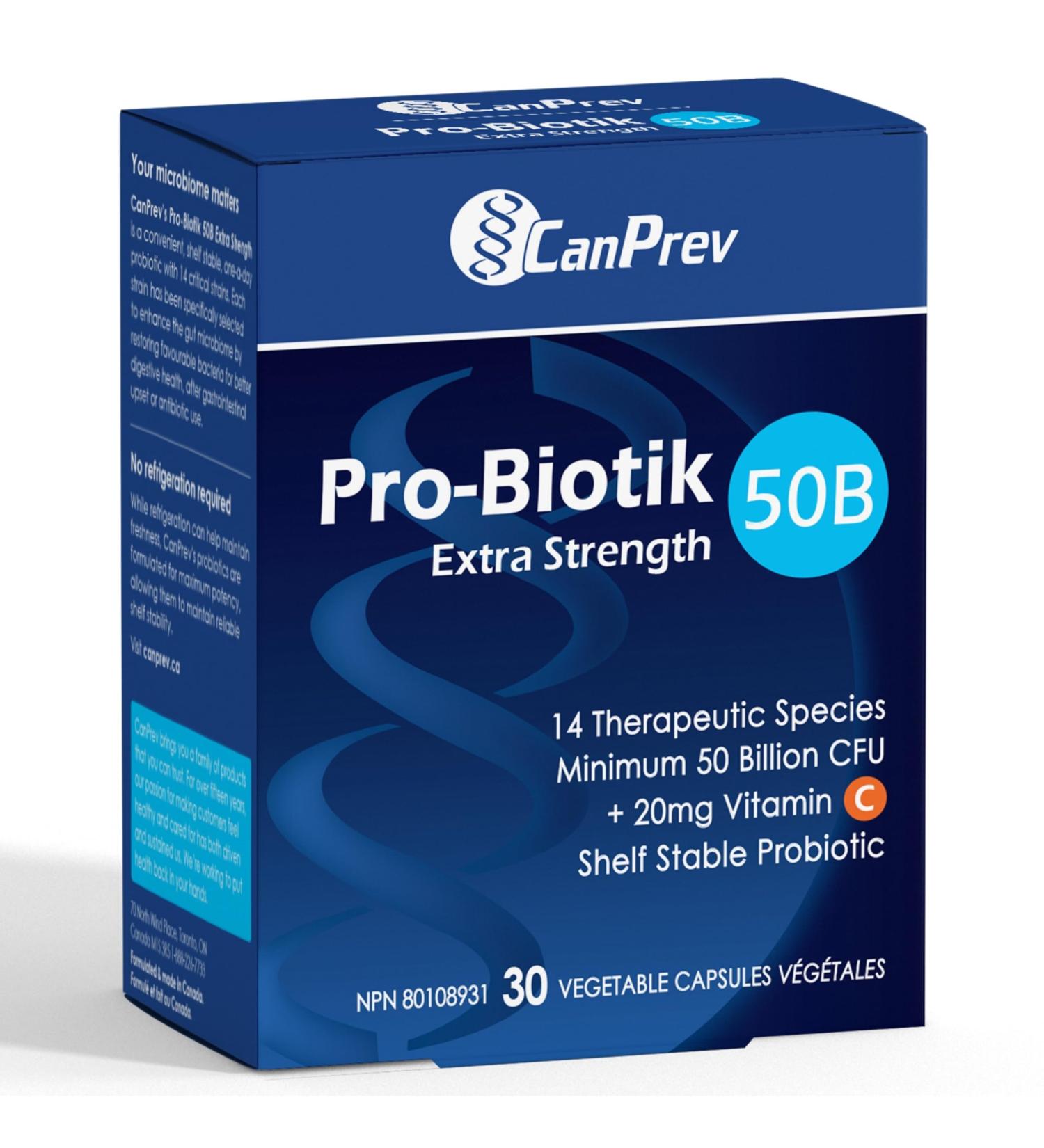CanPrev Pro-Biotik 50B Extra Strength 30 V-Caps 30-Day Supply - 50 Billion CFU - Digestive Support Men & Women's Probiotic Supplement with 14 Strains Enhances Gut Balance Support Digestive Comfort 30 count (Pack of 1) - Buy Online on GoSupps.com