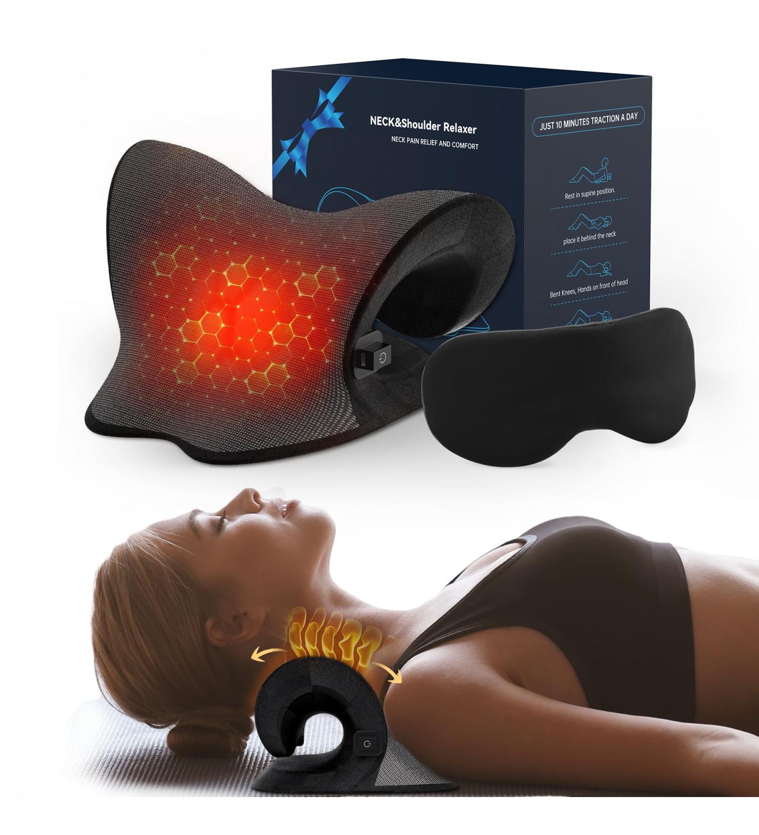 Neck Extensor & Stretcher - Ultimate Neck Support & Relaxation | Chiropractic Pillow & Massage - Black - Buy Online on GoSupps.com