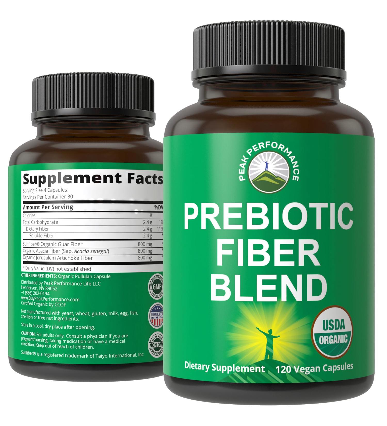 USDA Organic 3-in-1 Prebiotic Fiber - Vegan Capsules for Gut Digestive Health. Raw Whole Food Plant Based Prebiotics Pills Supplement with Inulin (Jerusalem Artichoke) Acacia Fibers SunFiber - Buy Online on GoSupps.com